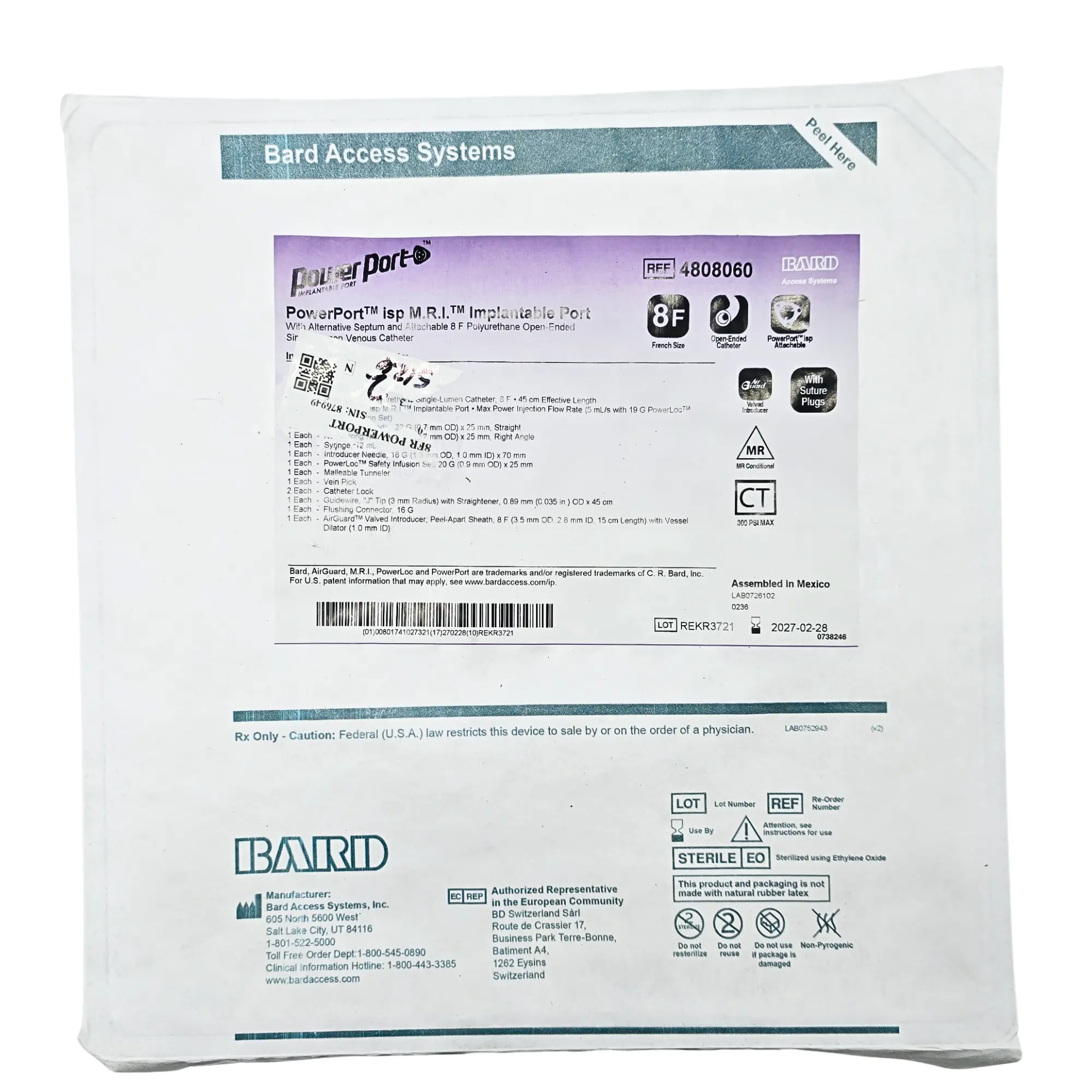 Bard PowerPort ISP M.R.I. Implantable Port 4808060- Intermediate Size, 6.0 Fr ChronoFlex Catheter