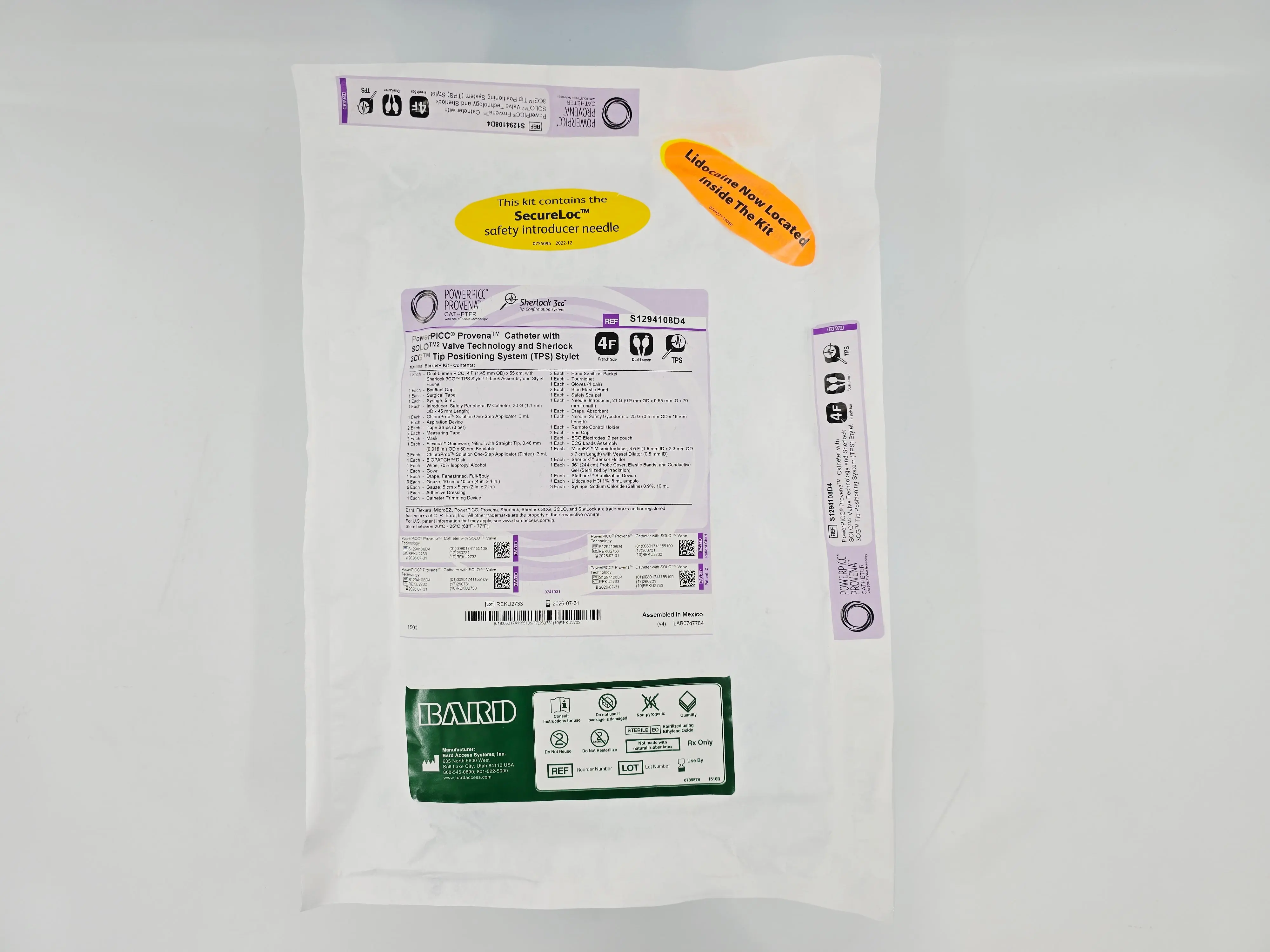 Bard S1294108D4 PowerPICC Provena Catheter w/ SOLO Valve Technology and Sherlock 3CG Tip Positioning System (TPS) Stylet 4F CS/3 - Image 2
