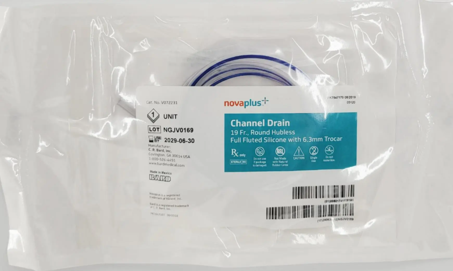 Bard V072229 Novaplus + Channel Drain 15Fr Round Hubless Full Fluted Silicone - Image 2