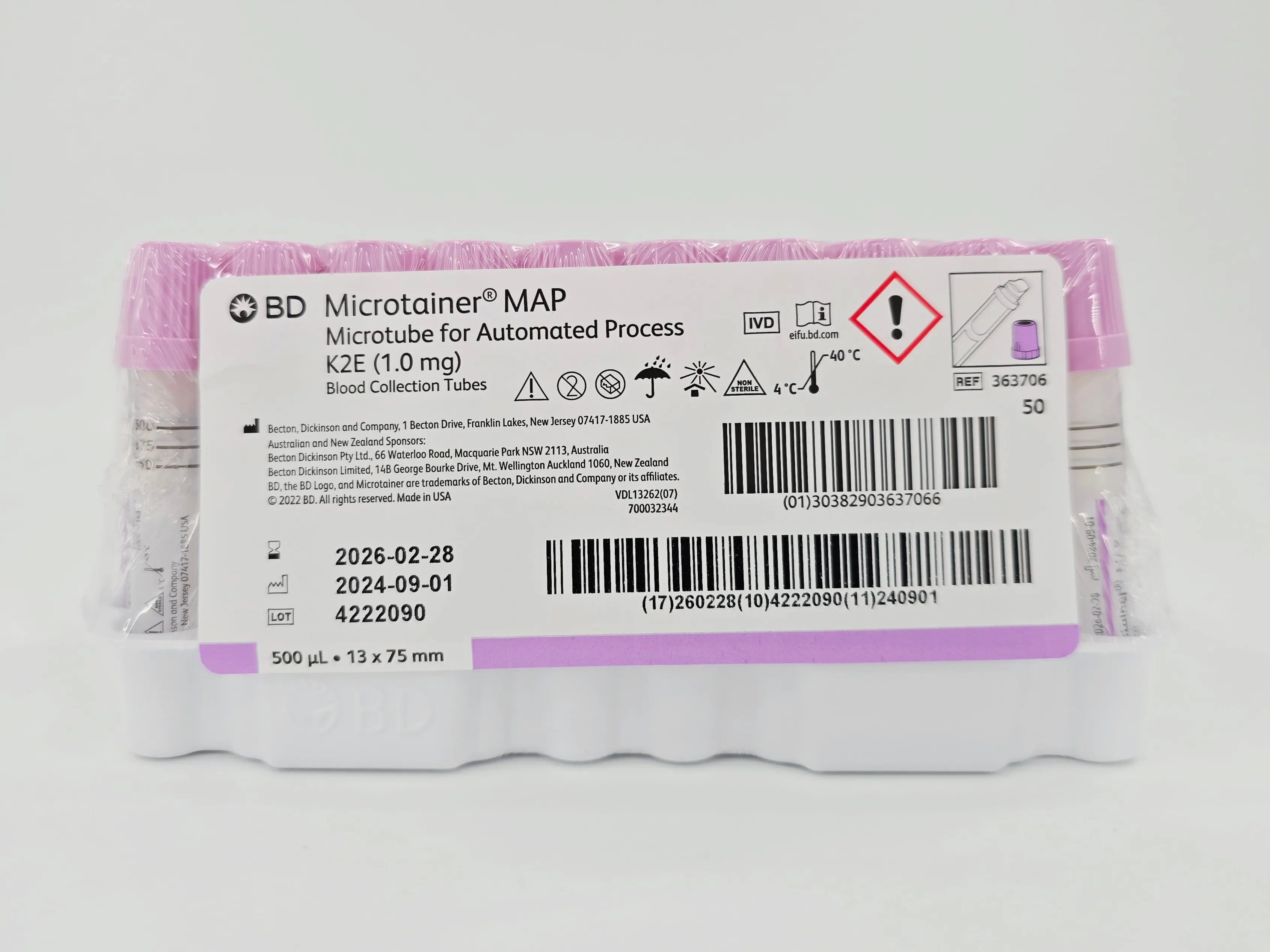 BD 363706 Microtainer MAP K2E Micro K2 EDTA LAV MAP (1.0 mg) Blood Collection Tubes 50/BX - Image 2