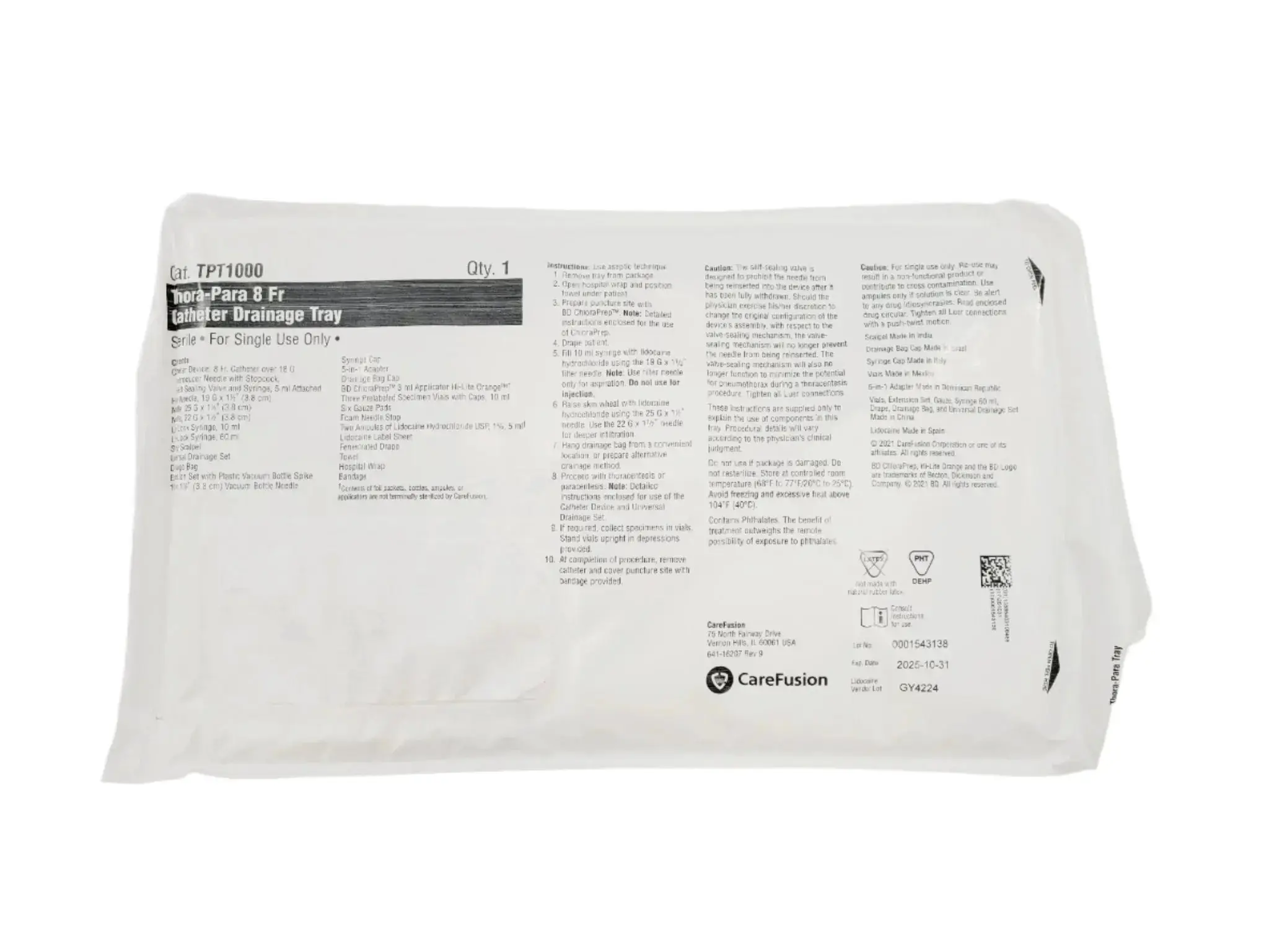 BD Carefusion TPT1000 Thora-Para Catheter Drainage Tray, 8Fr. CS/6 - Image 2
