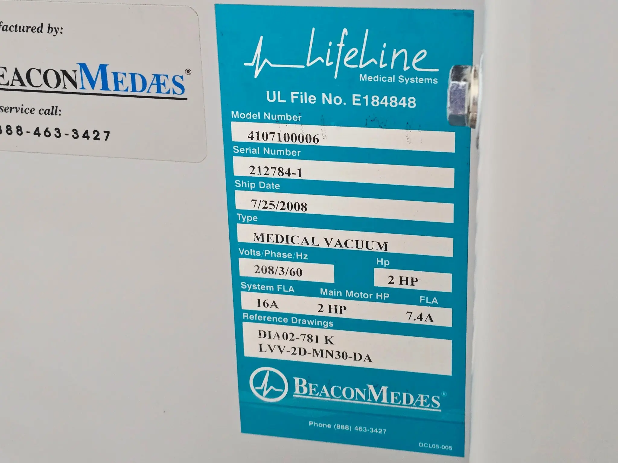 Beacon Medaes Medical Vacuum Pump System Duplex Oil-Less 208V Hospital Suction - Image 17