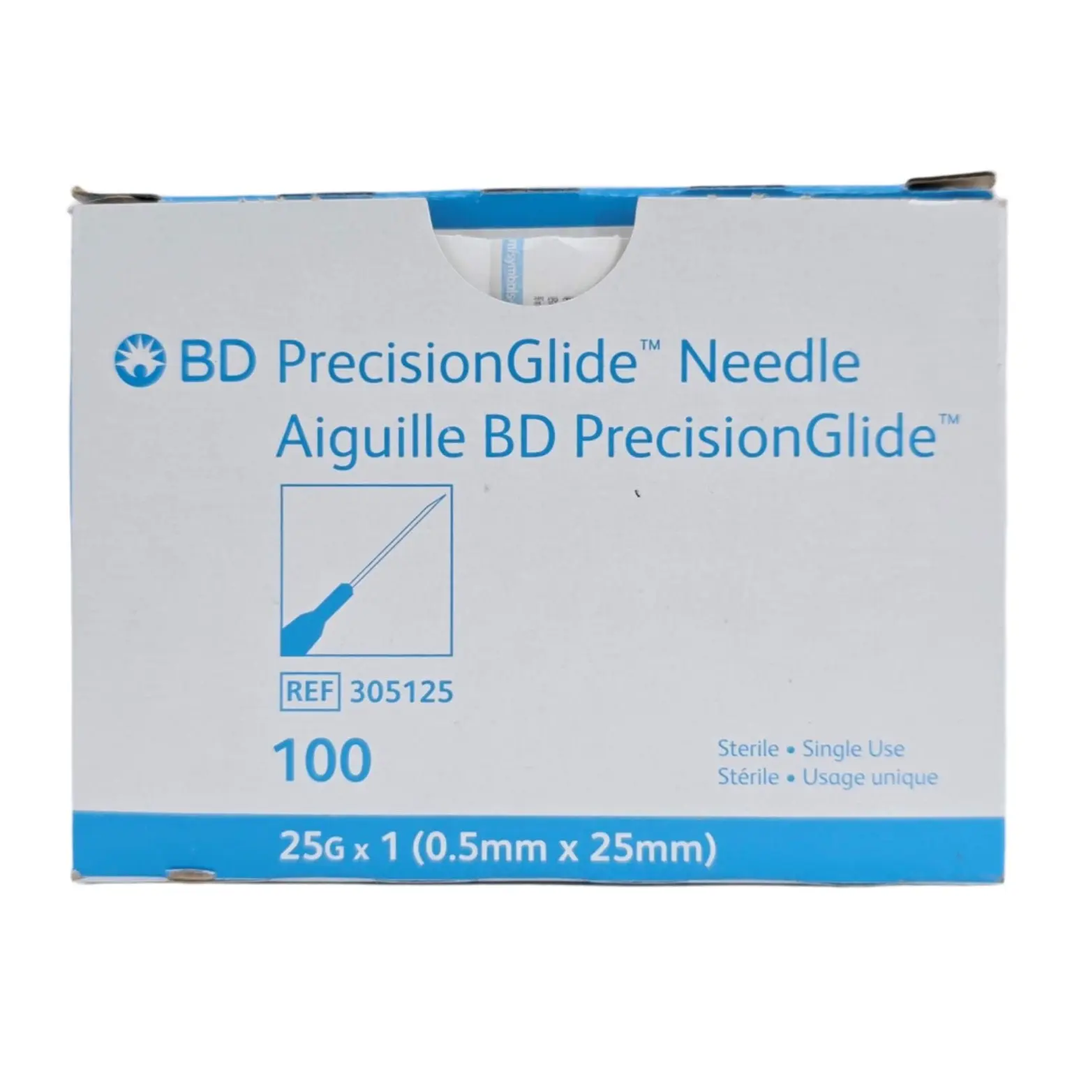 BD 305125 PrecisionGlide Hypodermic Needle Regular Bevel 25G x 1" 100/BX