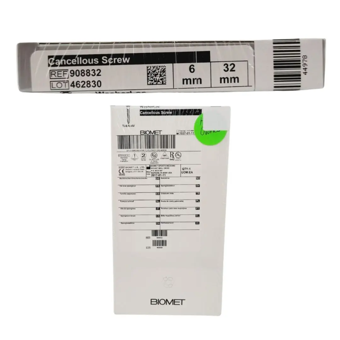 Biomet 908832 Ti-6AI-4V WasherLoc Cancellous Screw 6mm x 32mm