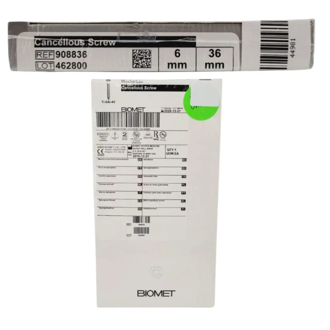 Biomet 908836 Ti-6AI-4V WasherLoc Cancellous Screw 6mm x 36mm