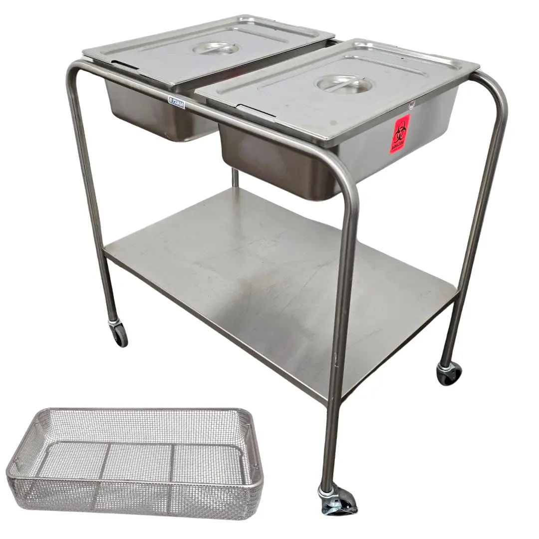 Blickman 7808SSC Stainless Steel Dual Basin Instrument Cart w/ Baskets and Pans