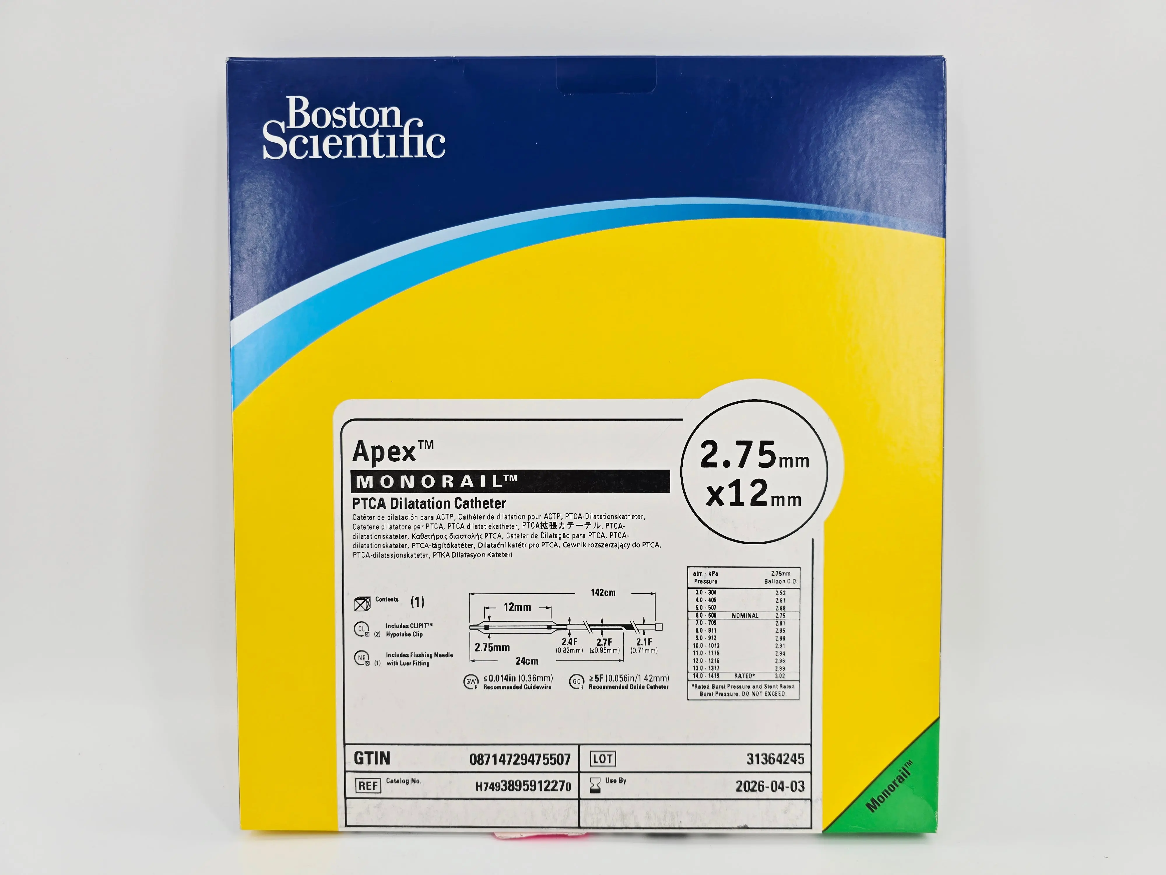 Boston Scientific H7493895912270 Apex Monorail PTCA Dilation Catheter 2.75mm x 12mm - Image 2