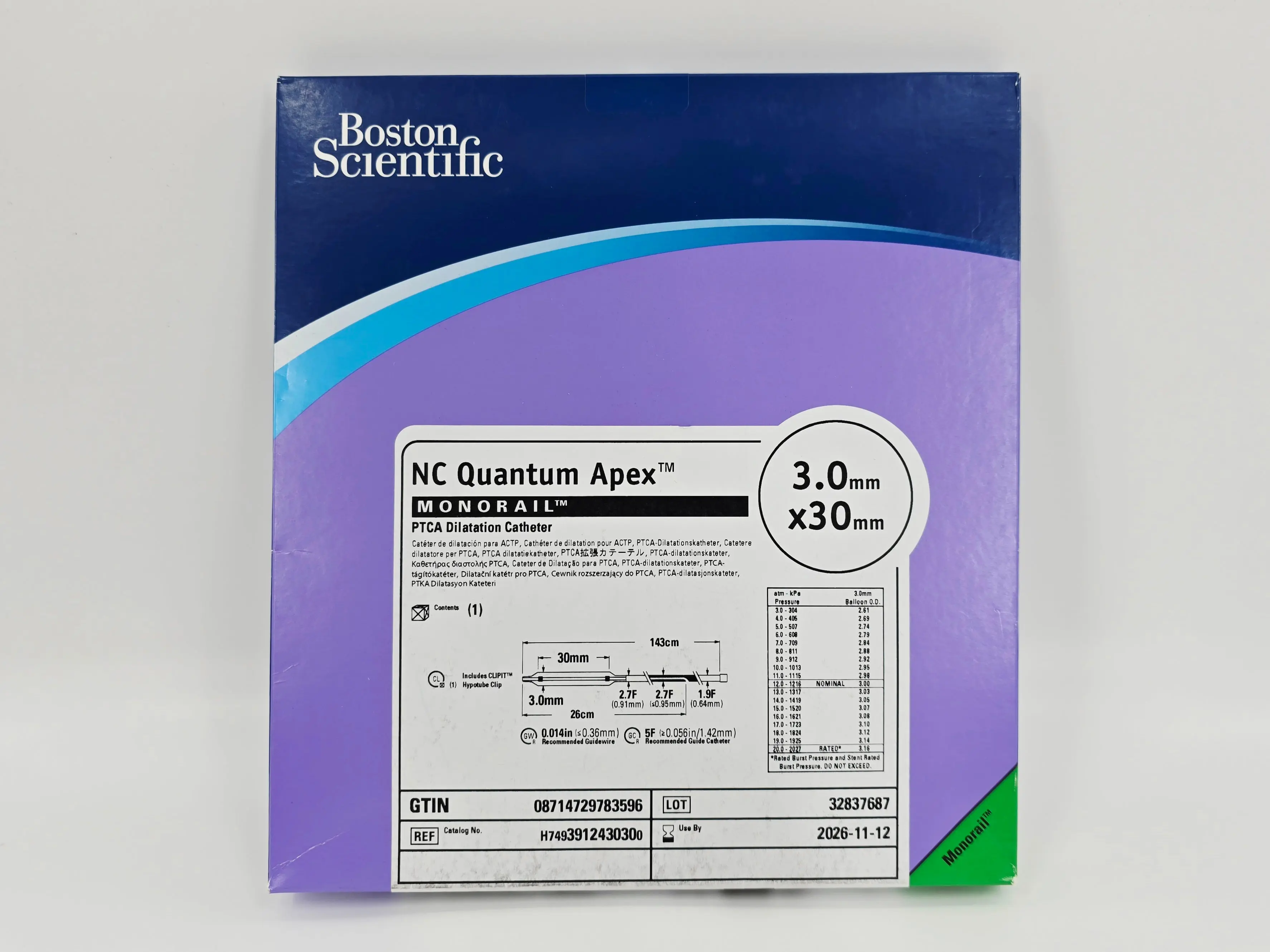 Boston Scientific H7493912430300 NC Quantum Apex Monorail PTCA Dilation Catheter 3.0mm x 30mm - Image 2
