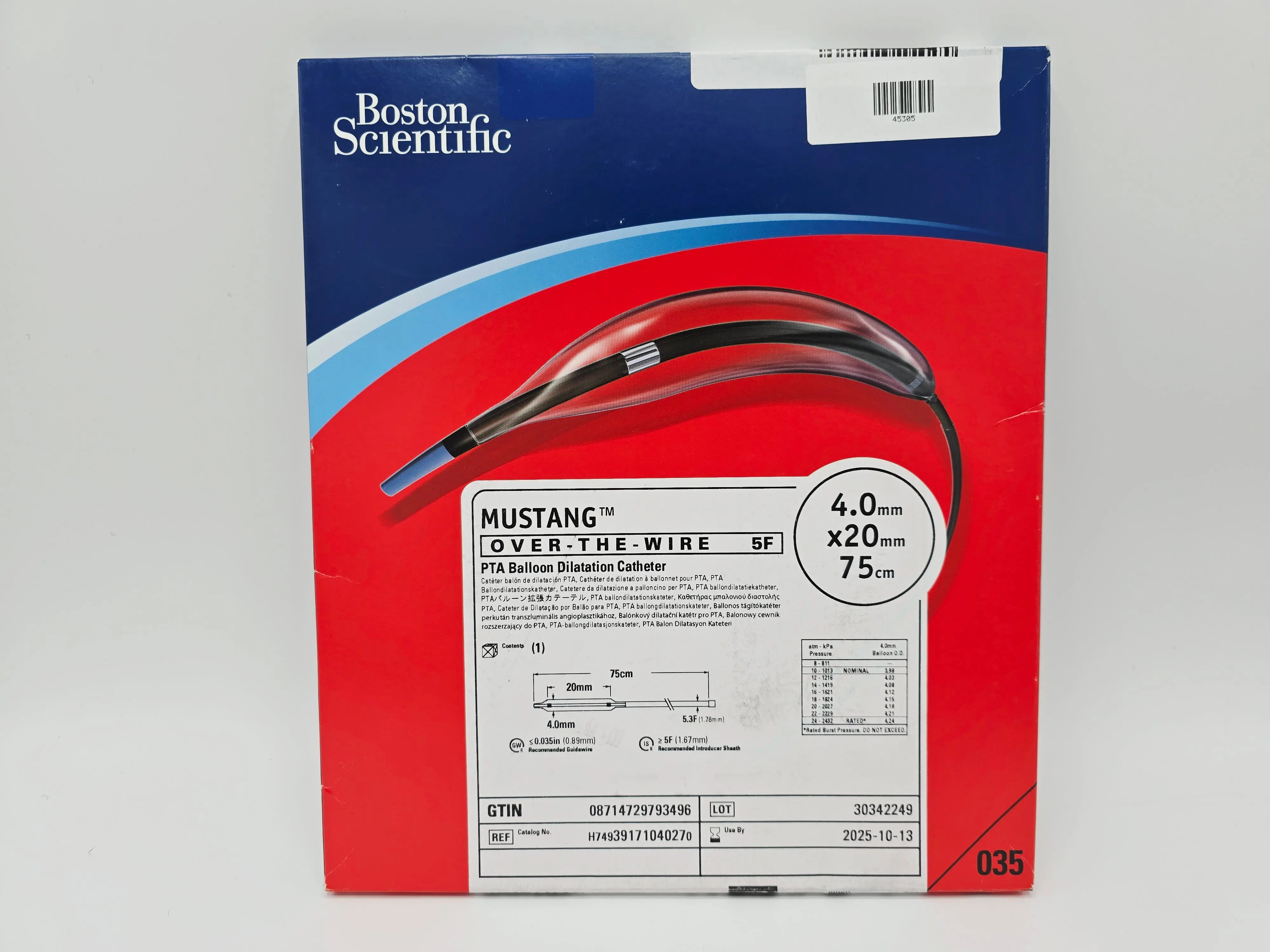 Boston Scientific H74939171040270 Mustang OVER-THE-WIRE 5F 4.0mm x 20mm x 75cm PTA Balloon Dilatation Catheter - Image 2
