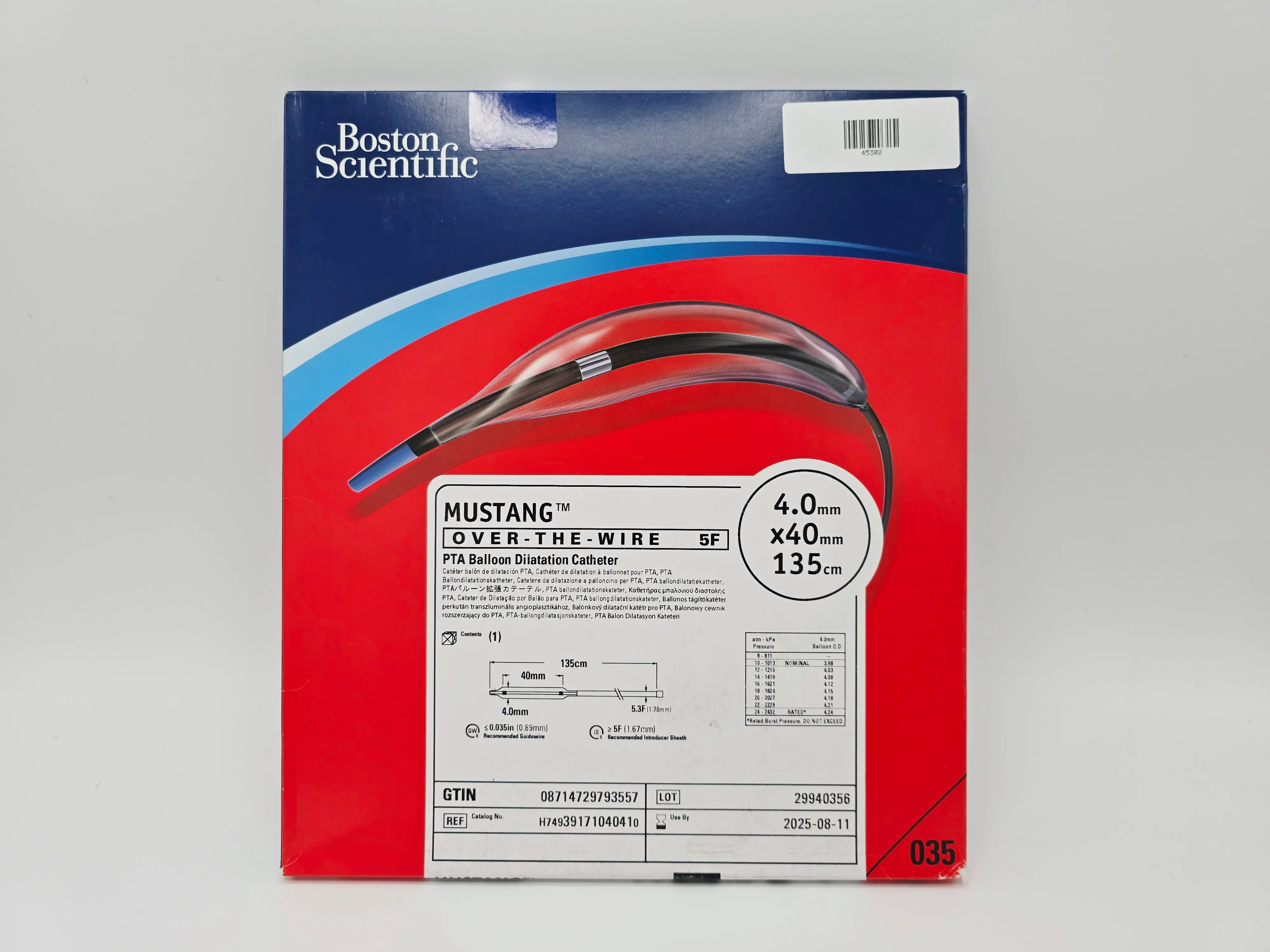 Boston Scientific H74939171040410 Mustang OVER-THE-WIRE 5F 4.0mm x 40mm x 135cm PTA Balloon Dilatation Catheter - Image 2