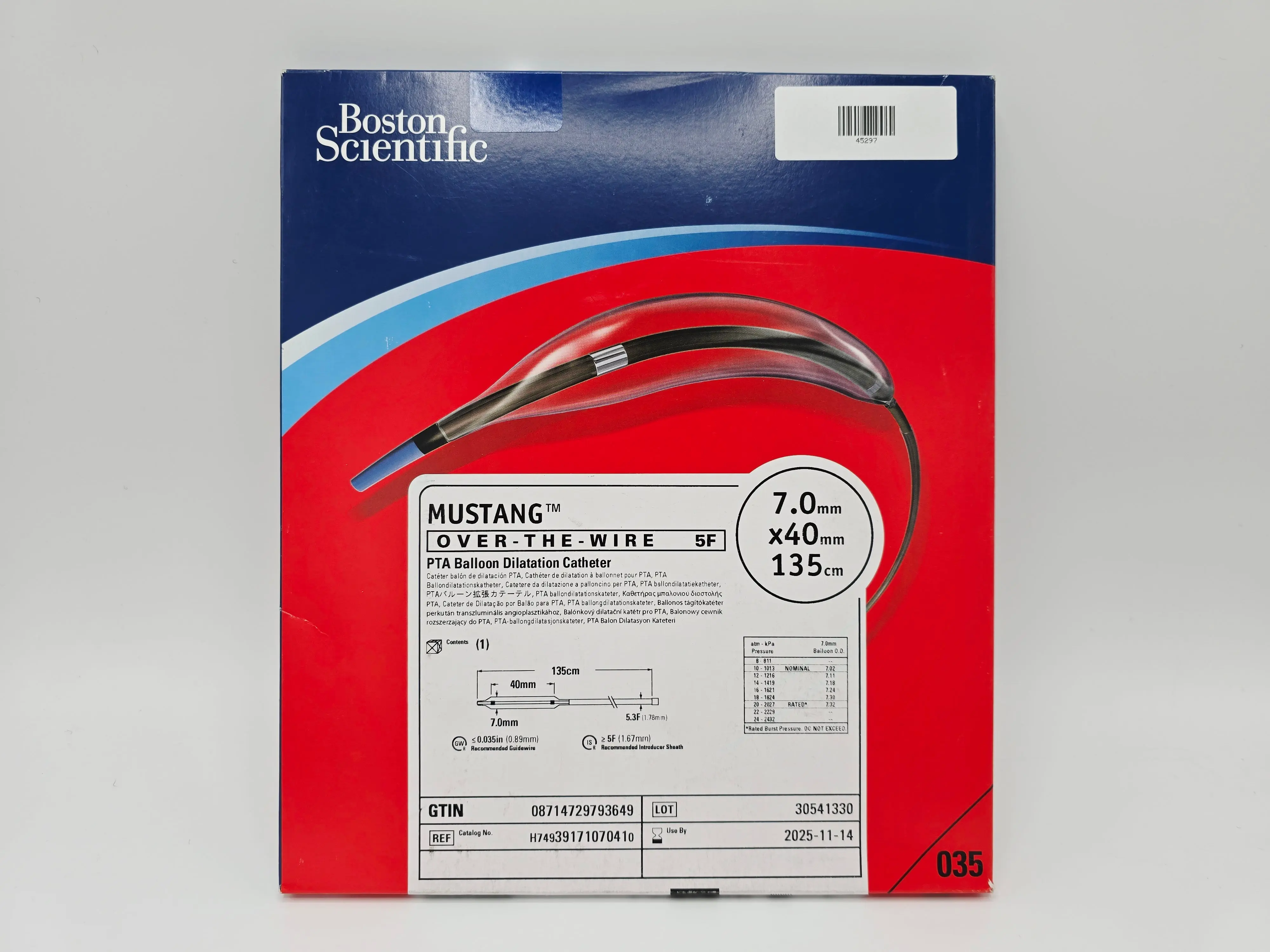 Boston Scientific H74939171070410 Mustang OVER-THE-WIRE 5F 7.0mm x 40mm x 135cm PTA Balloon Dilatation Catheter - Image 2