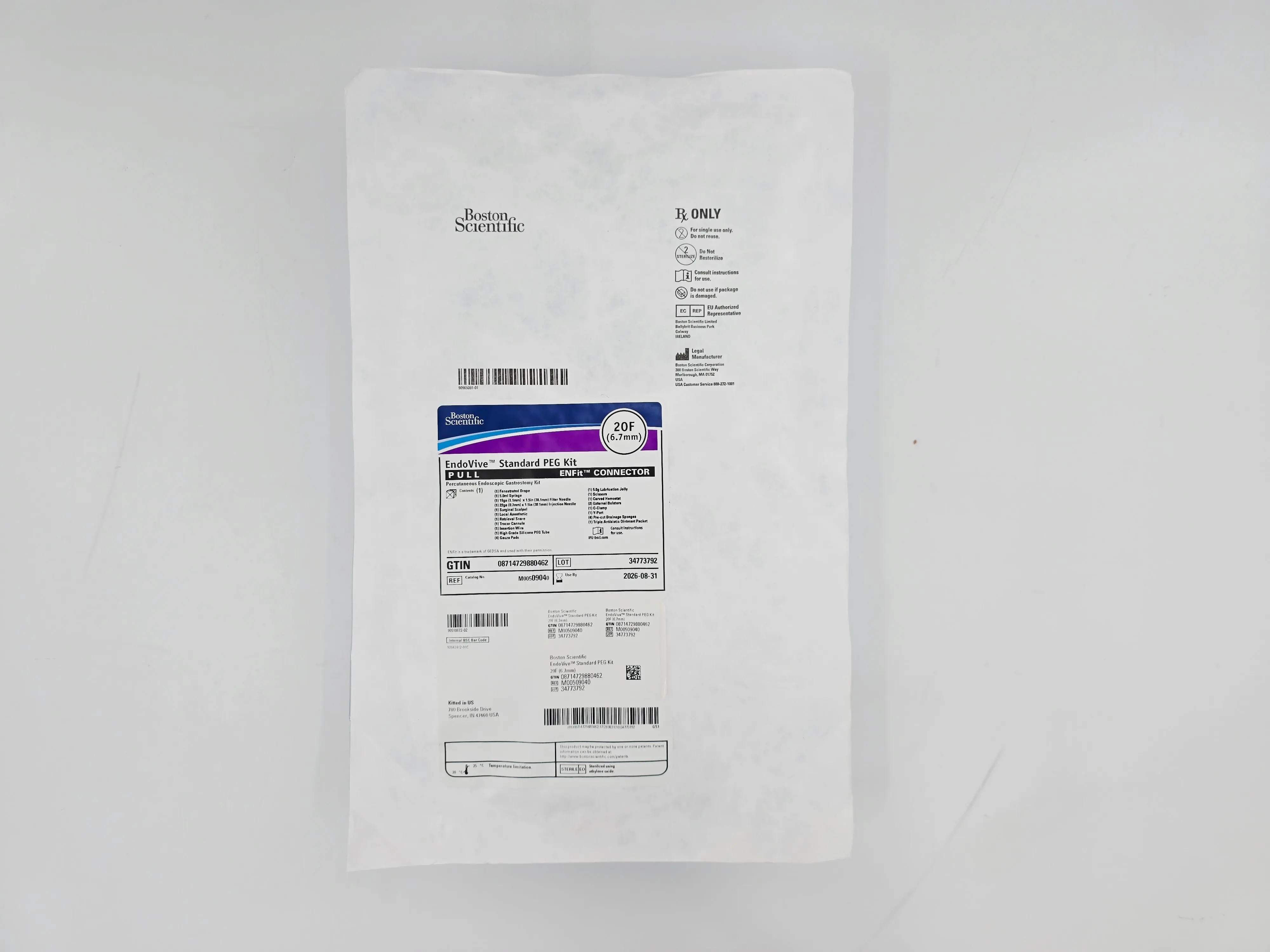 Boston Scientific M00509040 EndoVive Standard PEG Kit 20F (6.7mm) Percutaneous Endoscopic Gastronomy Kit ENFit Connector 1/EA - Image 2
