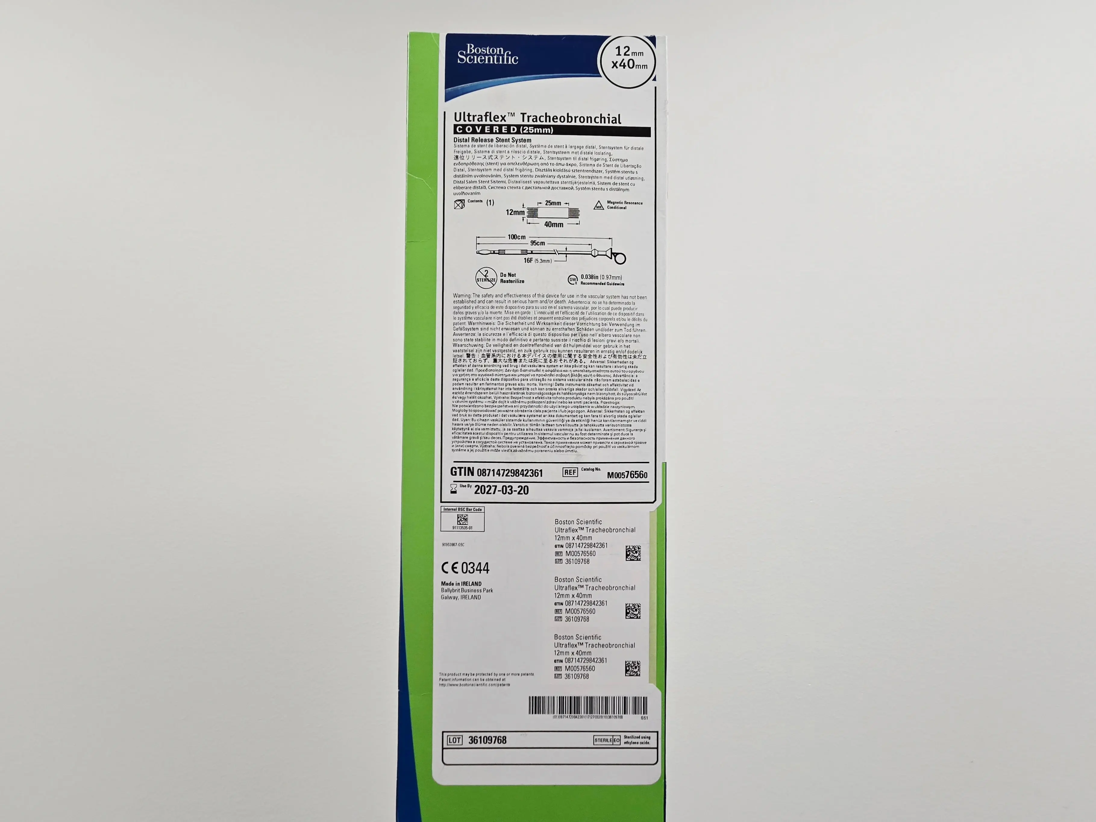 Boston Scientific M00576560 Ultraflex Tracheobronchial Distal Release Stent System 12mm x 40mm Covered 25mm 1/EA - Image 3