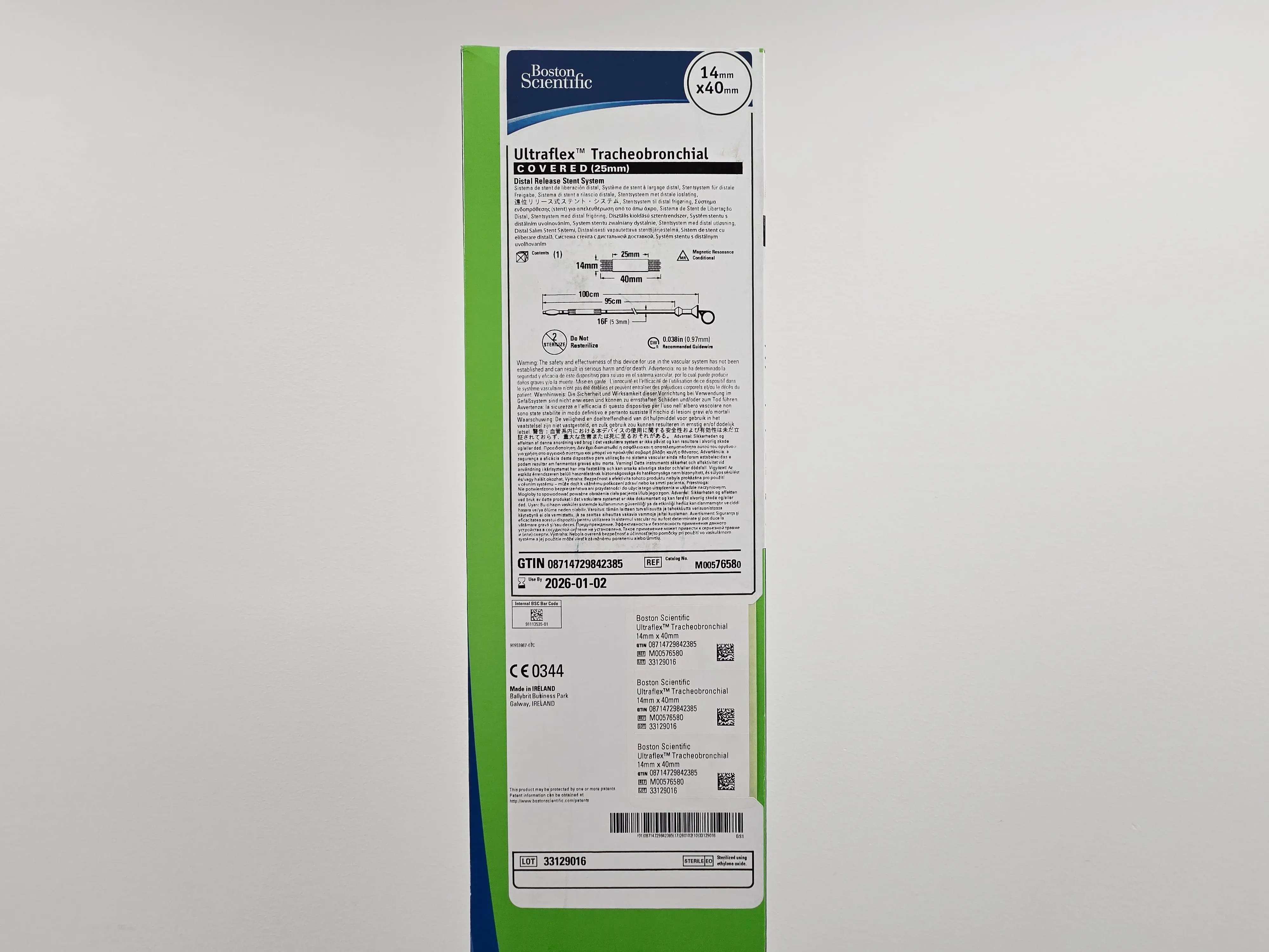 Boston Scientific M00576580 Ultraflex Tracheobronchial Distal Release Stent System 14mm x 40mm Covered 25mm 1/EA - Image 3
