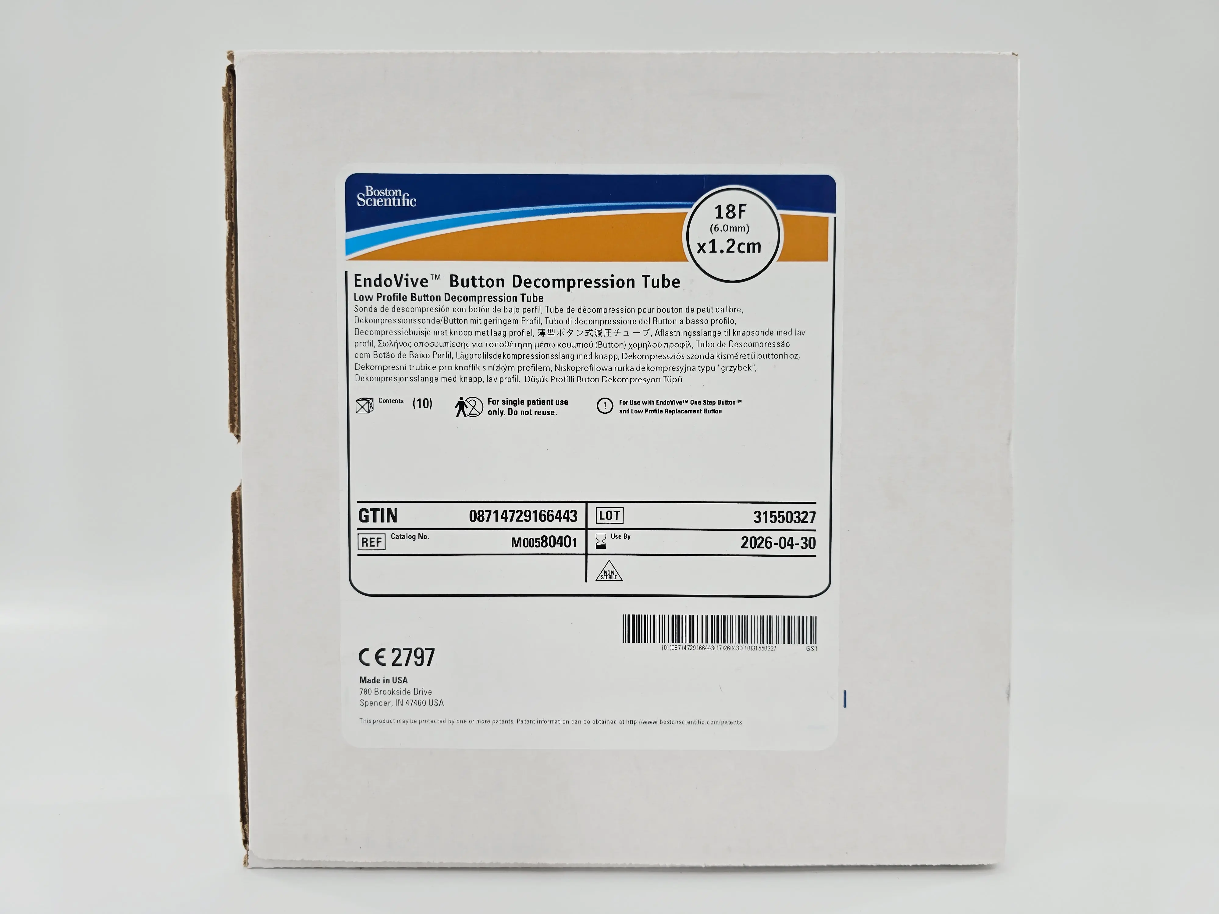 Boston Scientific M00580401 EndoVive Button Decompression Tube 18F x 1.2cm Low Profile BX/10 - Image 2