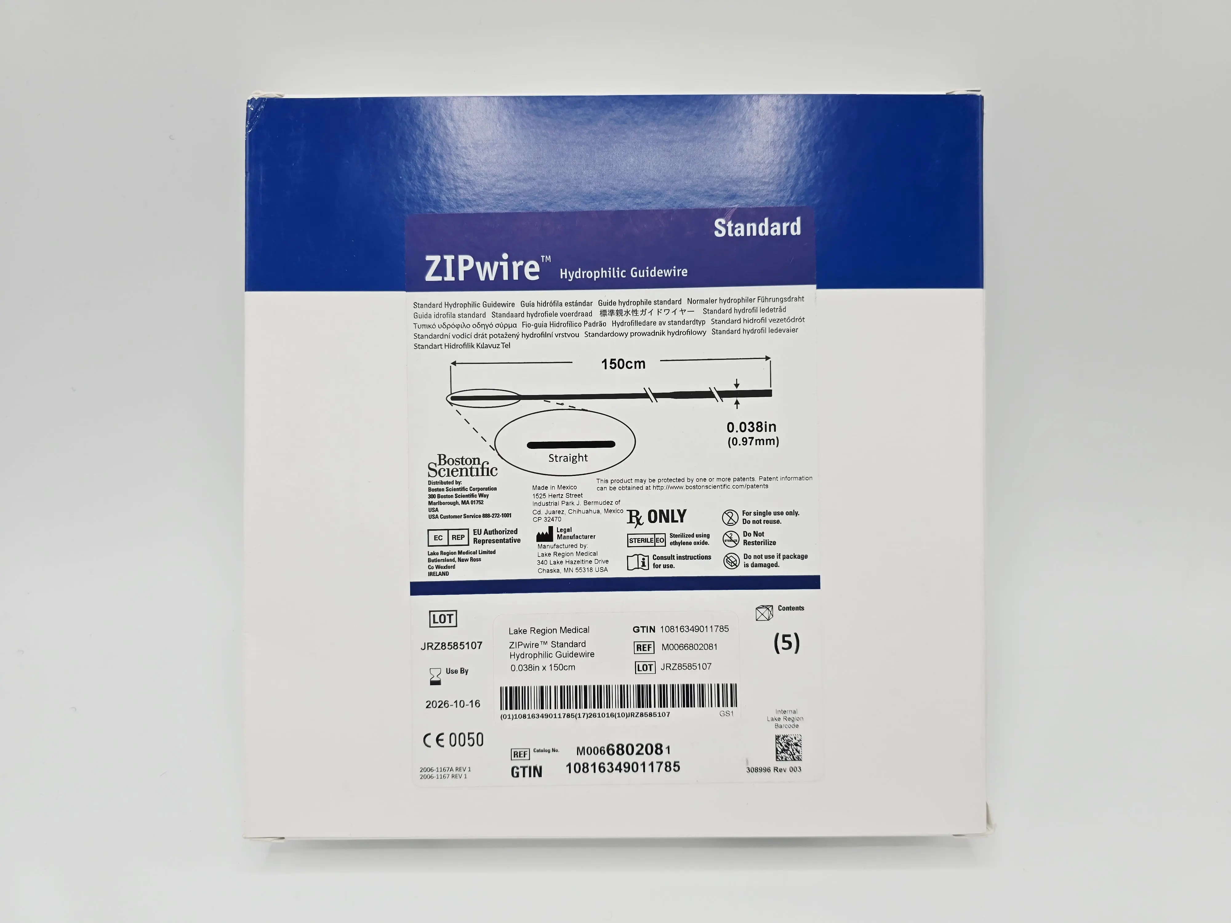 Boston Scientific M0066802081 ZIPwire Standard Hydrophilic Guidewire 150cm x 0.038" Straight BX/5 - Image 2