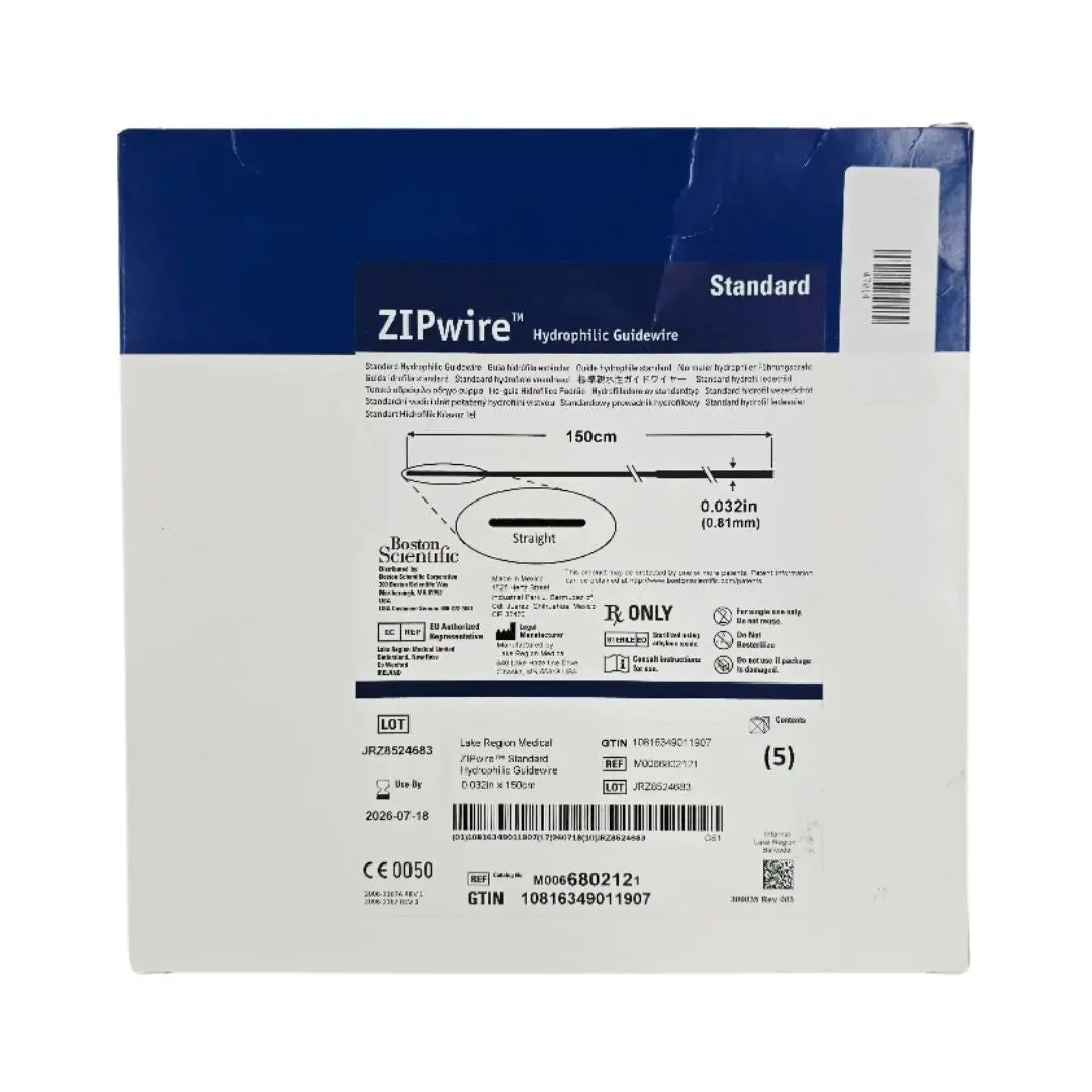Boston Scientific M0066802121 ZIPWire Standard Hydrophilic Guidewire Straight 0.032" x 150cm BX/5