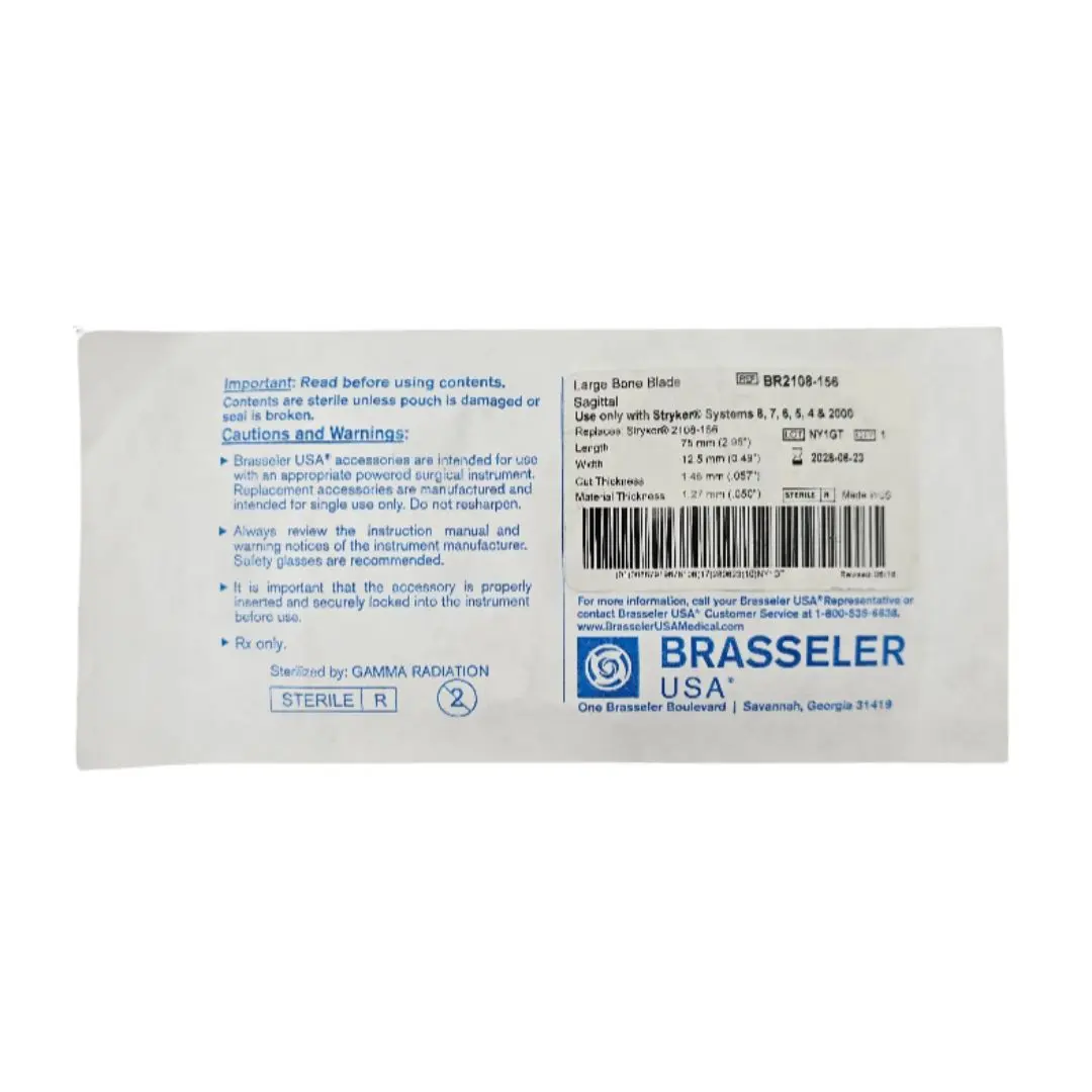Brasseler BR2108-156 Sagittal Large Bone Blade 75mm x 12.5mm Each