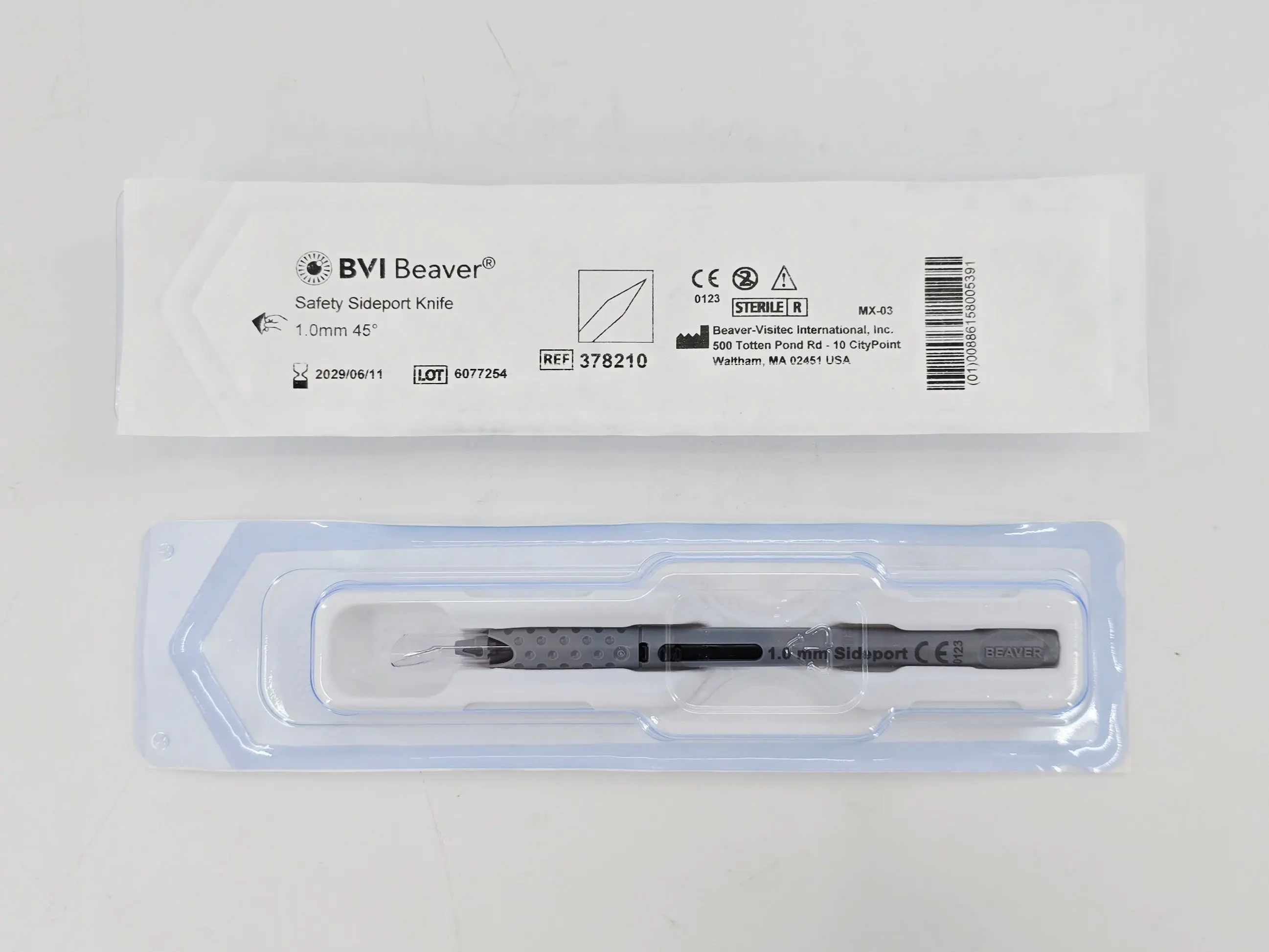 BVI Beaver 378210 Safety Sideport Knife 1.0mm Sideport Angled 45° 1/EA - Image 2