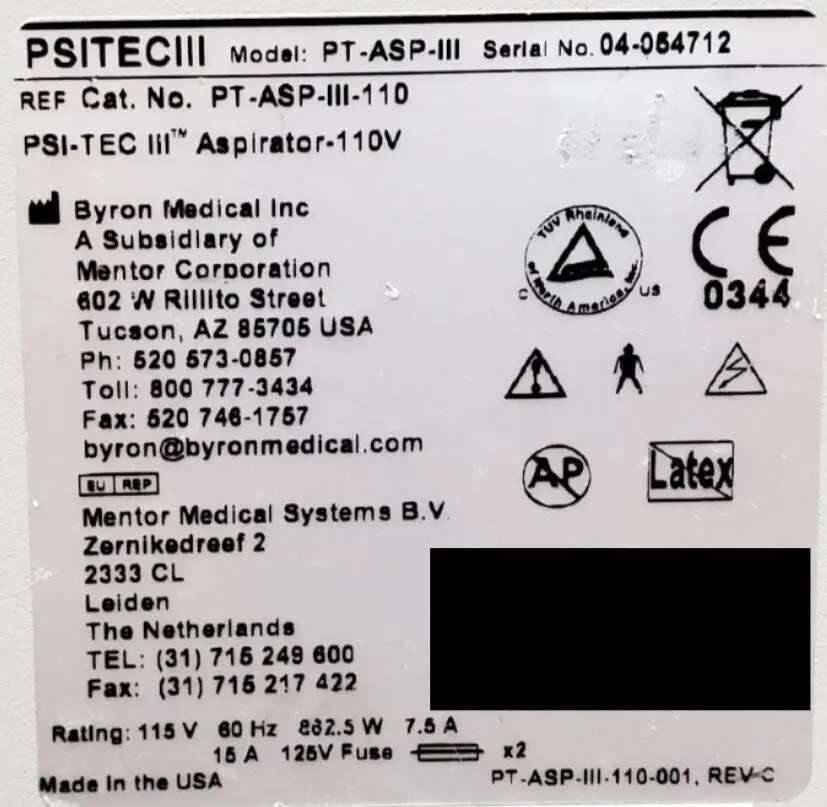 Byron Medical PT-ASP-lll-110 Aspirator System & Foot Pedal BIO Med Certified - Image 3