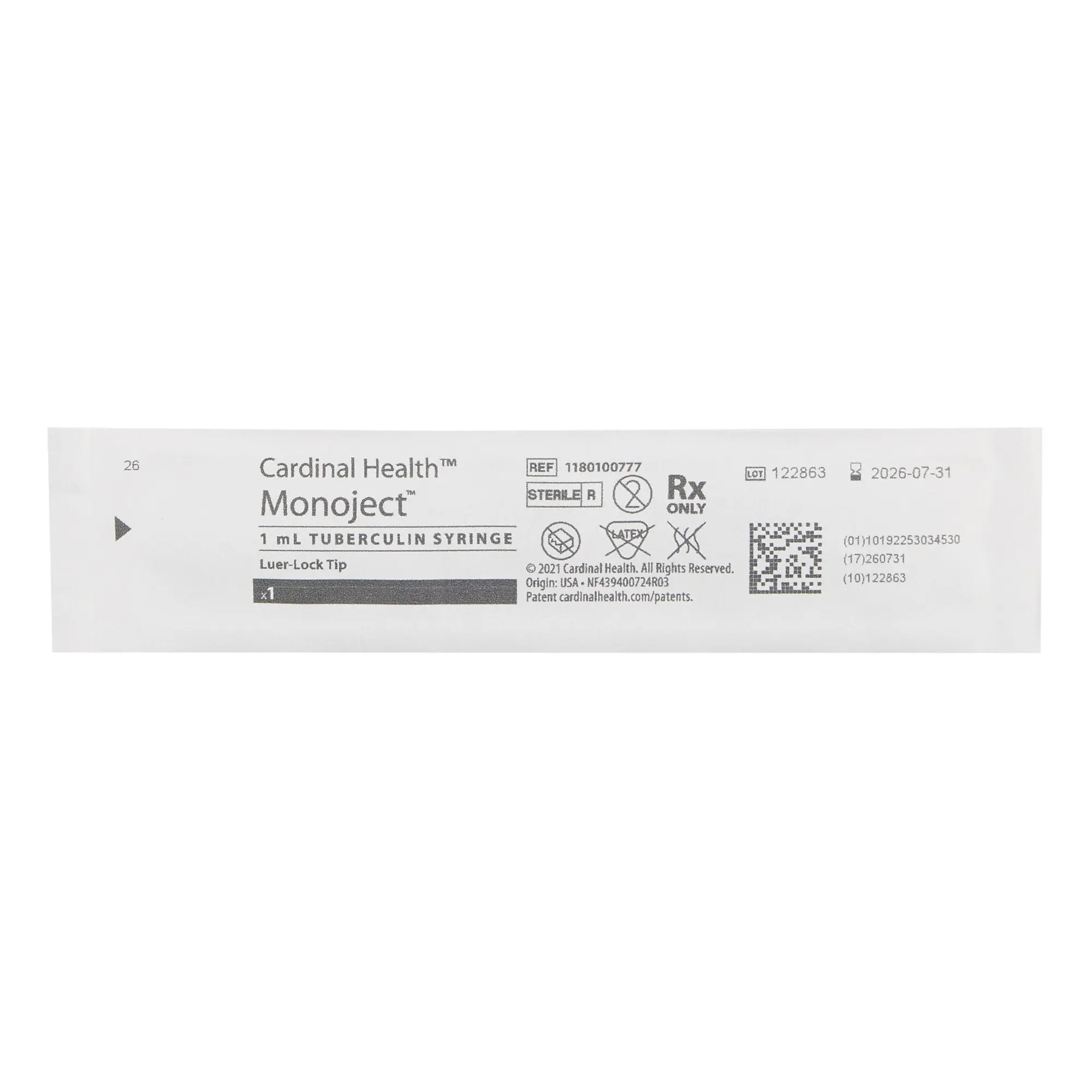 Cardinal Health 1180100777 1mL Tuburculin Syringe w/ Luer-Lock Tip Box of 60 - Image 4