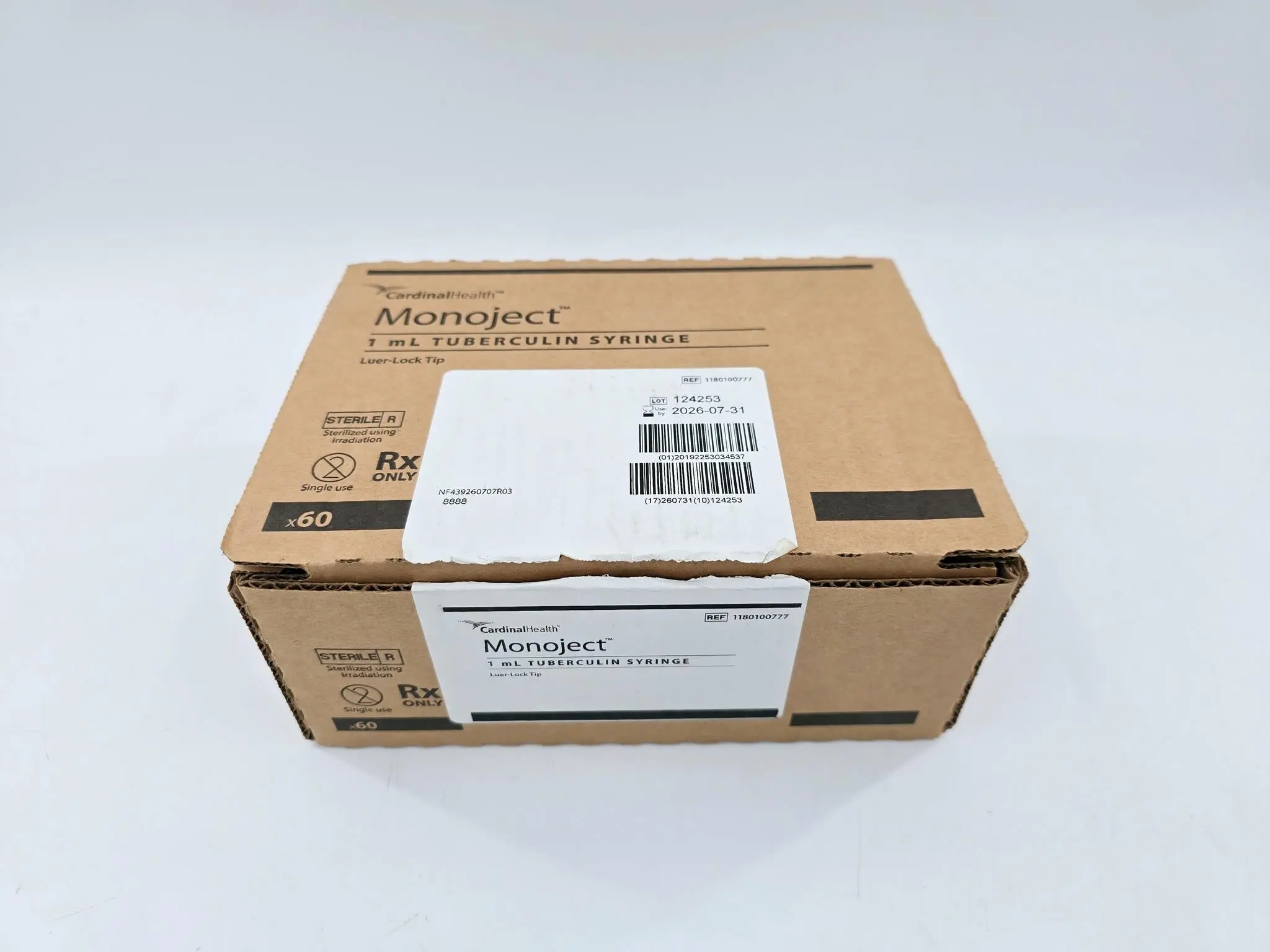 Cardinal Health 1180100777 Monoject 1mL Tuberculin Syringe Luer-Lock Box of 60 - Image 2