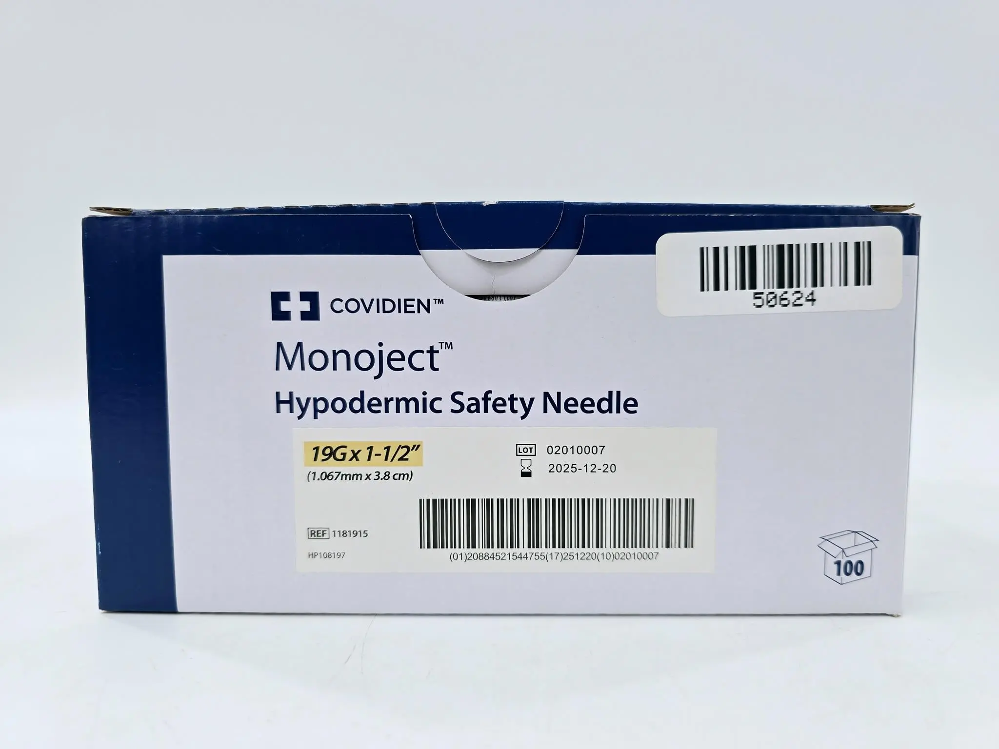 Cardinal Health 1181915 Monoject Hypodermic Safety Needle 19G x 1-1/2" Bx of 100 - Image 3