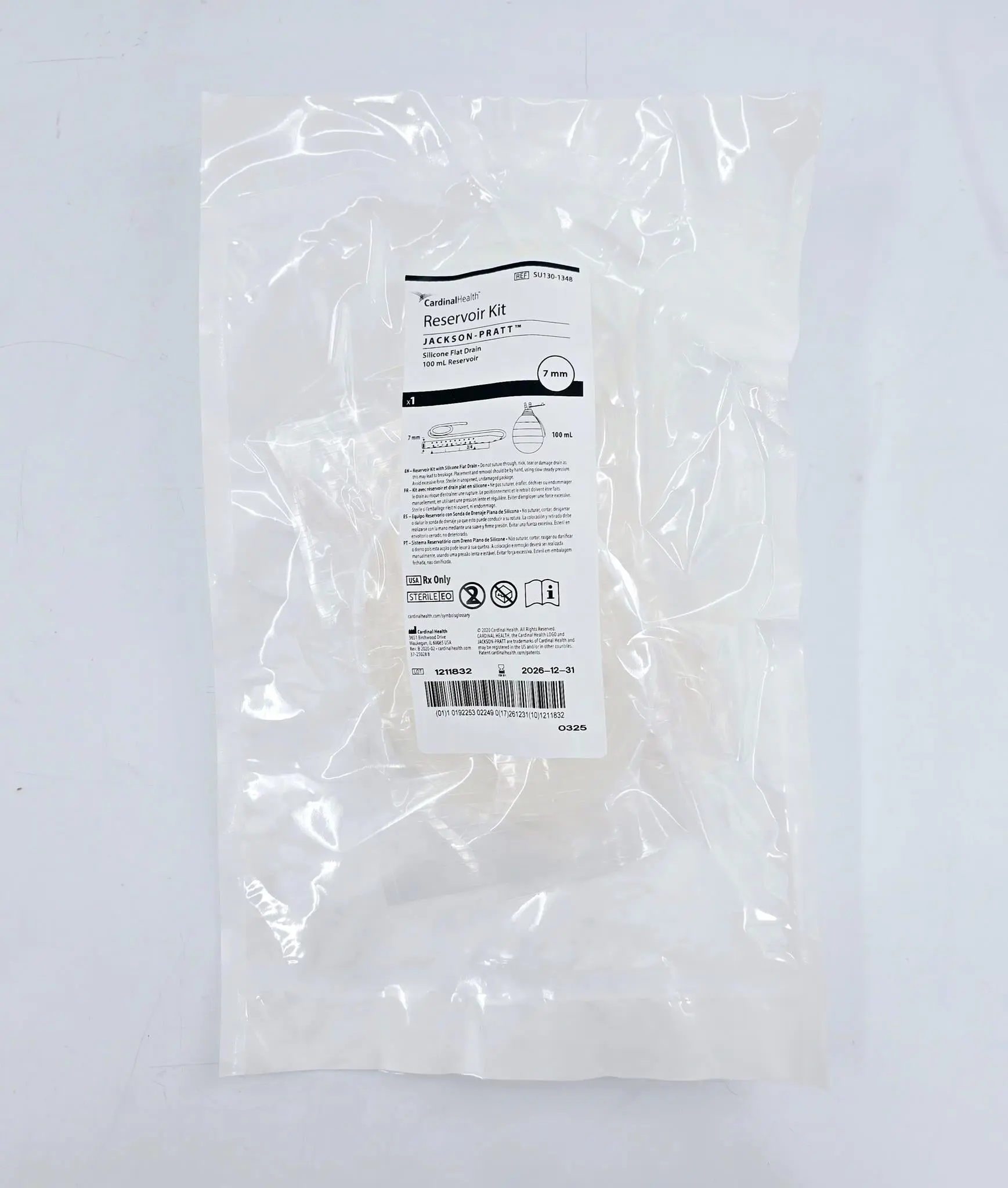 Cardinal Health SU130-1348 Jackson-Pratt Reservoir Kit Silicone Flat Drain 100mL Reservoir 10/CS - Image 3