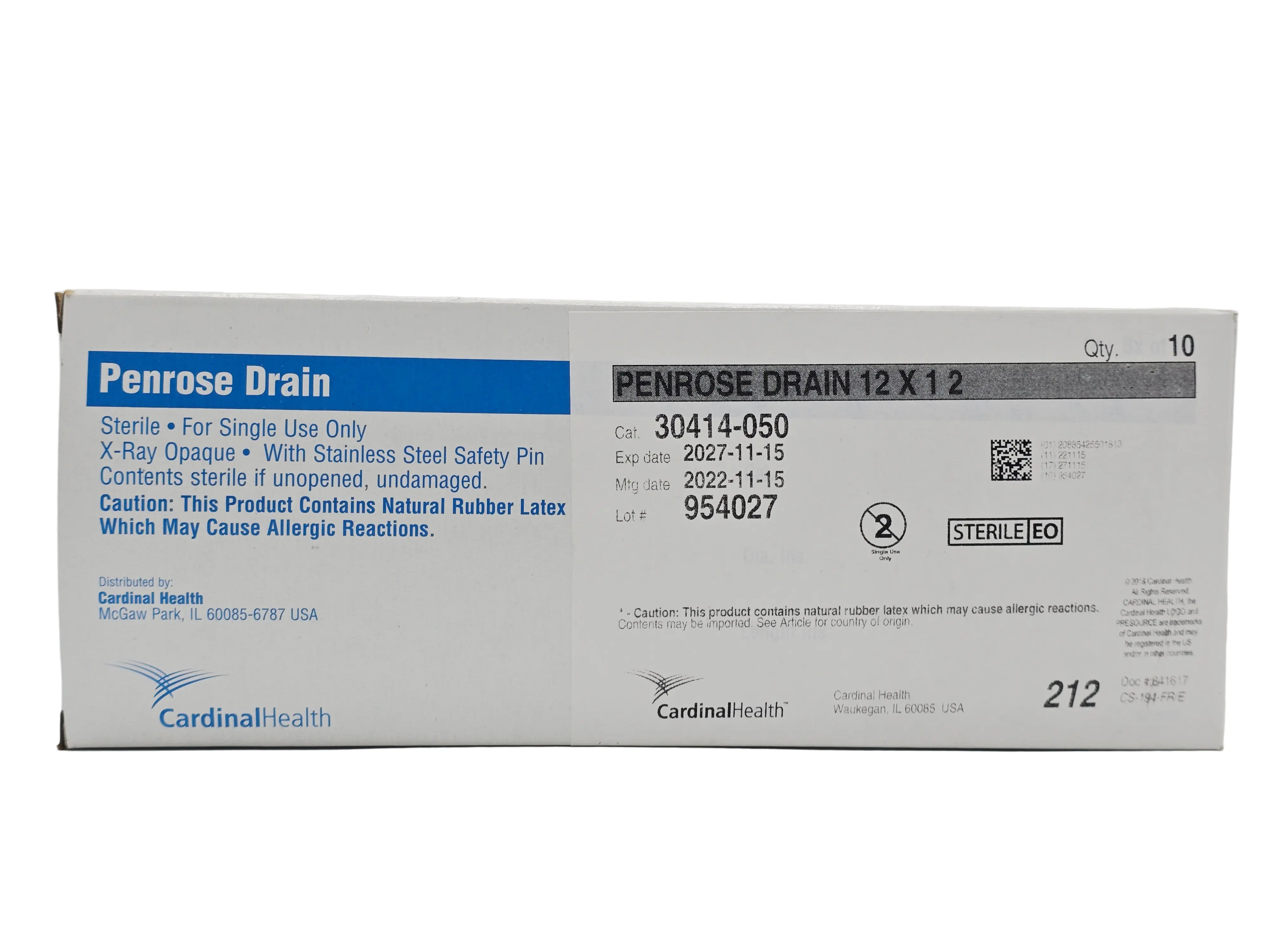Cardinal Health 30414-050 Penrose Wound Drain Flat Latex With Safety Pin Sterile BX 10