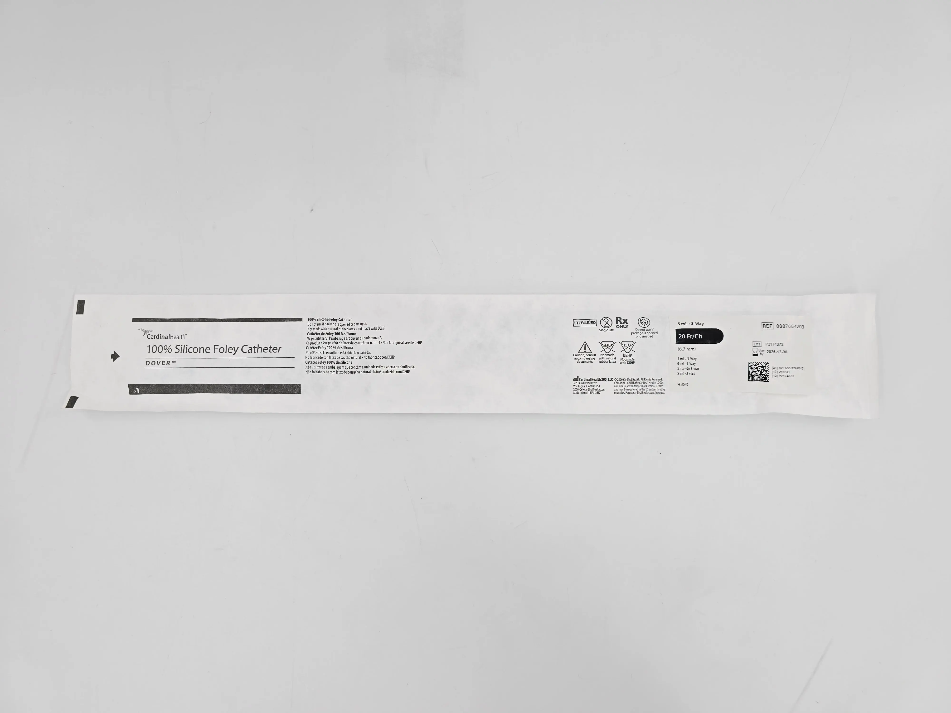 Cardinal Health 8887664203 DOVER 100% Silicone Foley Catheter 5 mL 3-Way 20Fr/Ch 1/EA - Image 2