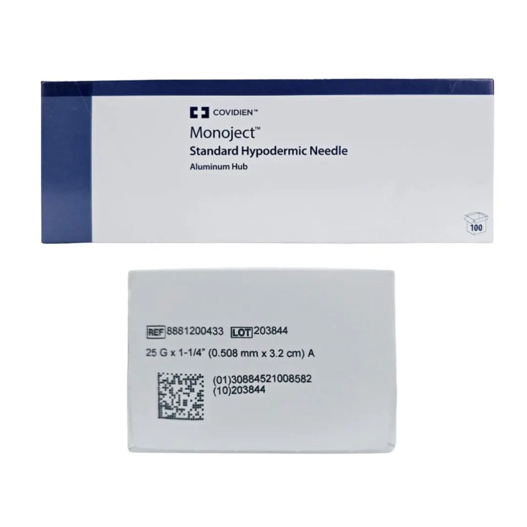 Cardinal Health 8881200433 Monoject 25G x 1-1/4" Standard Hypodermic Needle Aluminum Hub 100/BX