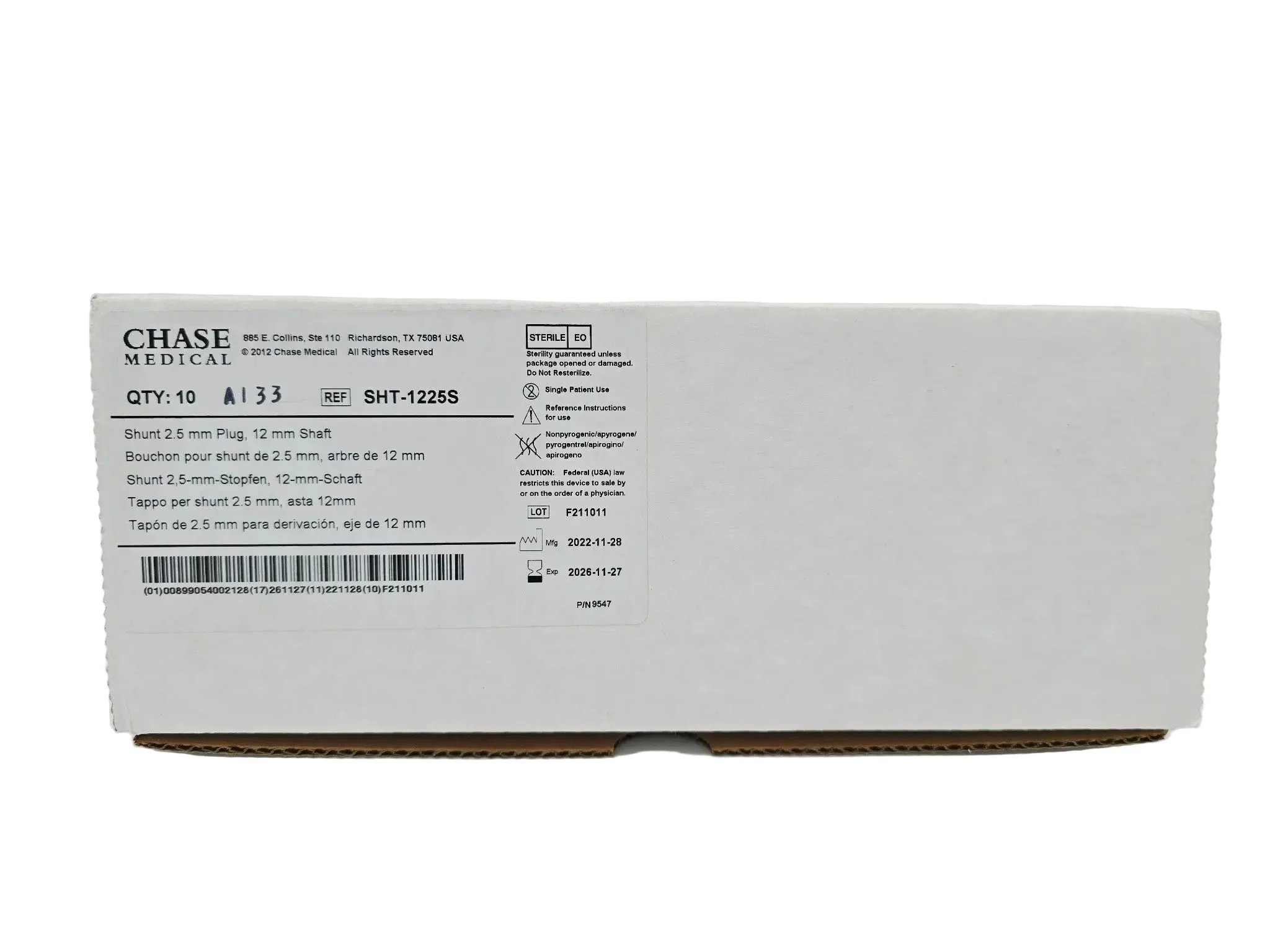 Chase Medical SHT-1225S Coronary Vessel Shunt 2.50mm Tapered Tip Box of 10 - Image 2