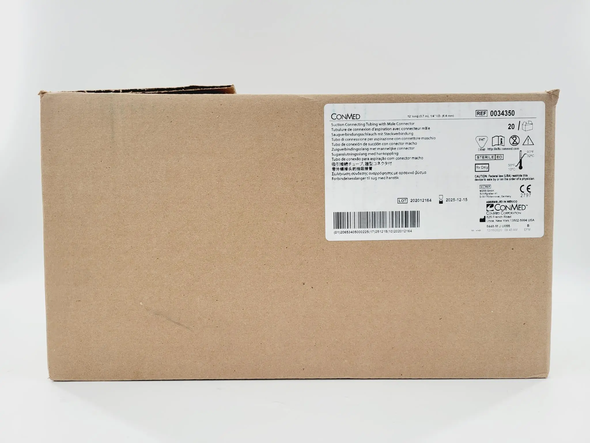 ConMed 0034350 Suction Connecting Tubing w/ Male Connector 12' Case Of 20 - Image 2