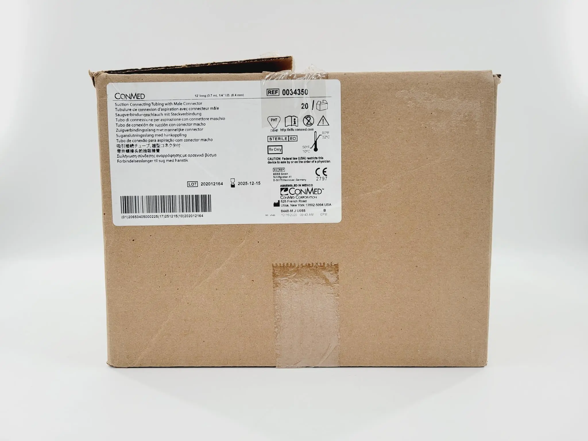 ConMed 0034350 Suction Connecting Tubing w/ Male Connector 12' Case Of 20 - Image 3