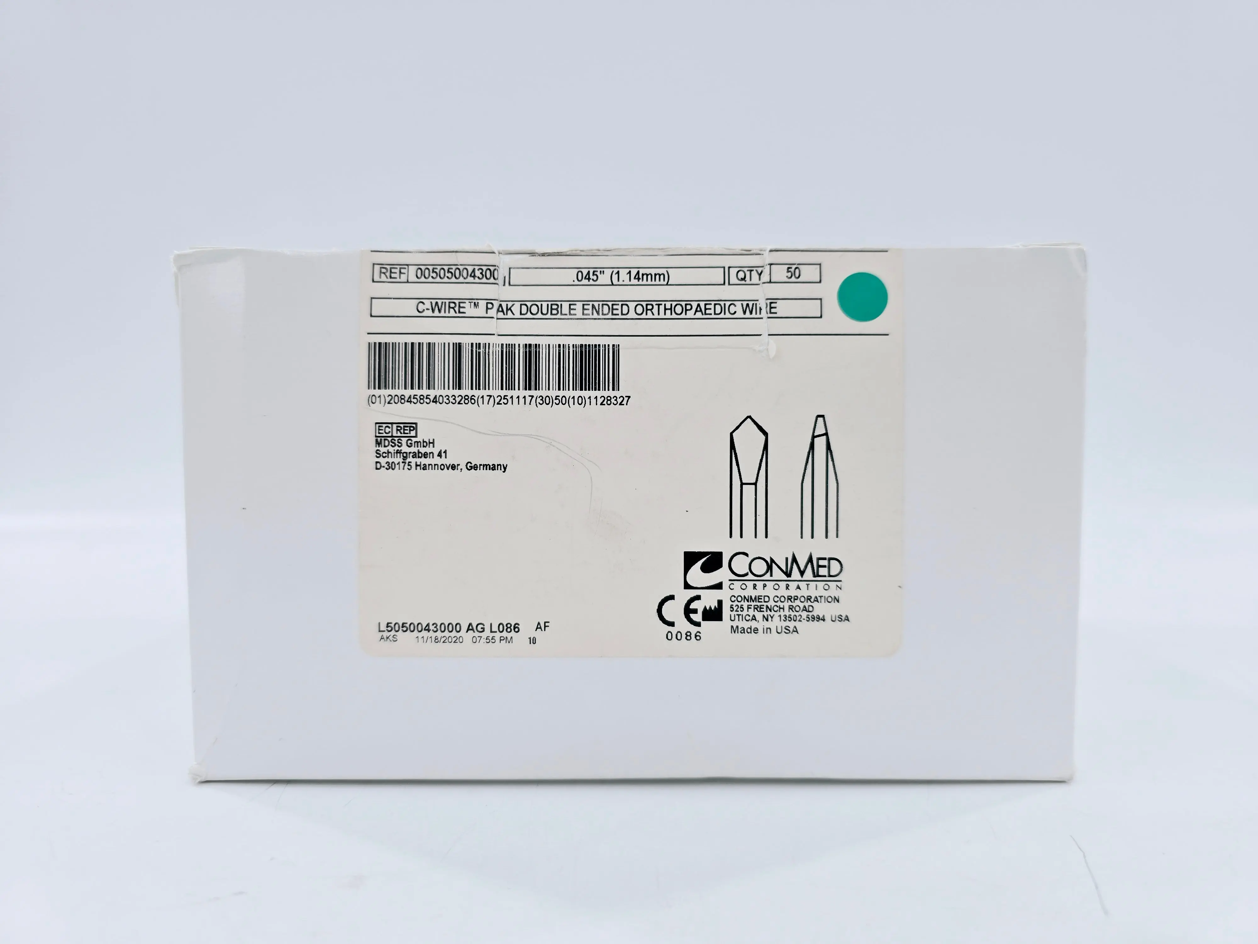 ConMed 00505004300 C-Wire Pak Double Ended Orthopaedic Wire, Spade .45" Box of 50 - Image 2