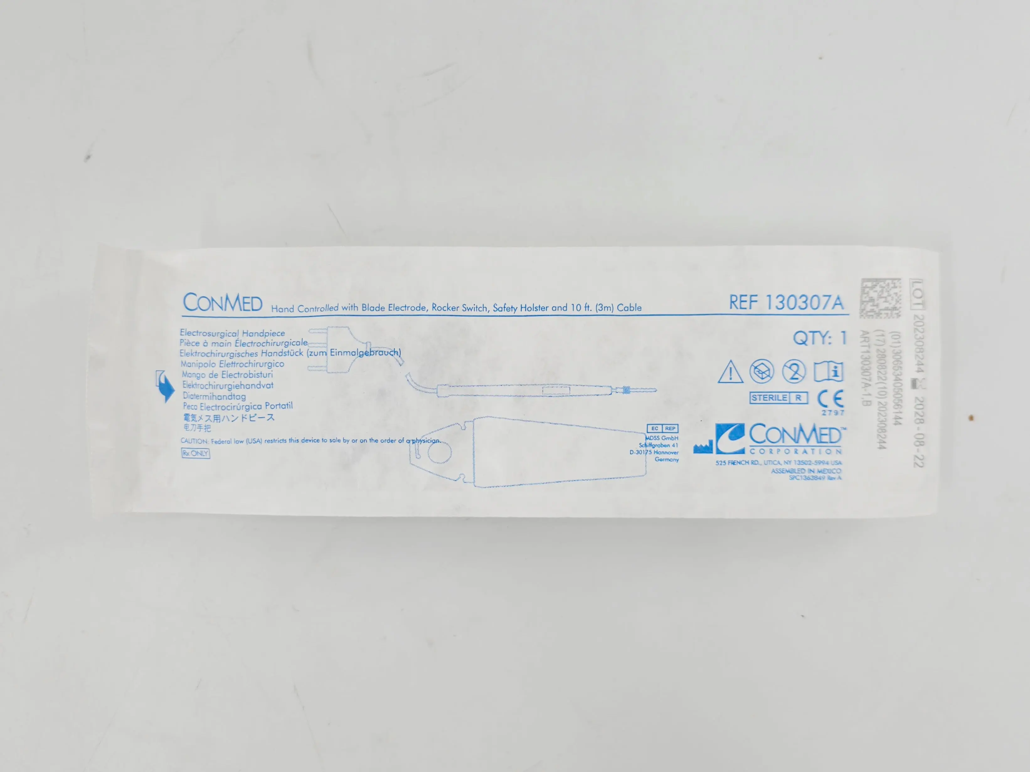ConMed 130307A Goldline Electrosurgical Handpiece w/ Blade Electrode, Rocker Switch & Safety Holster 10' Cable CS/20 - Image 3