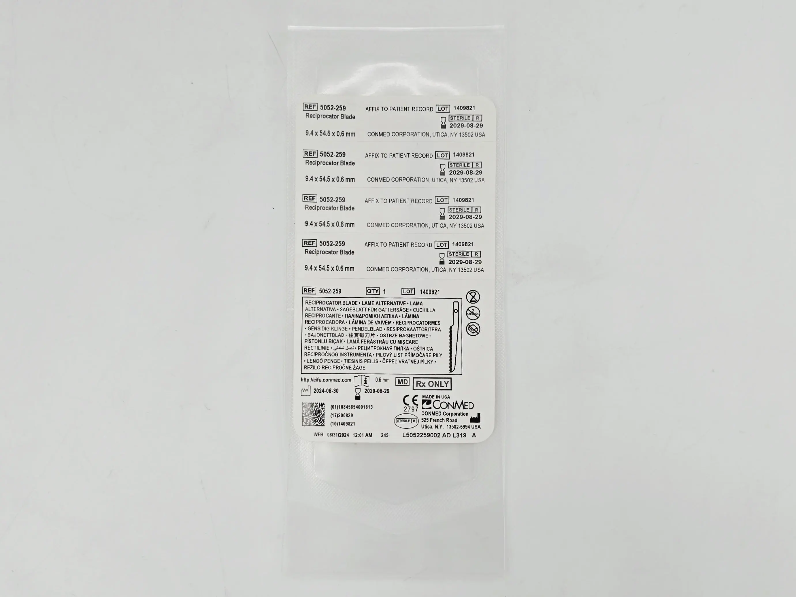 ConMed 5052-259 Reciprocator Blade 9.4mm x 54.5mm x 0.6mm BX/5 - Image 2