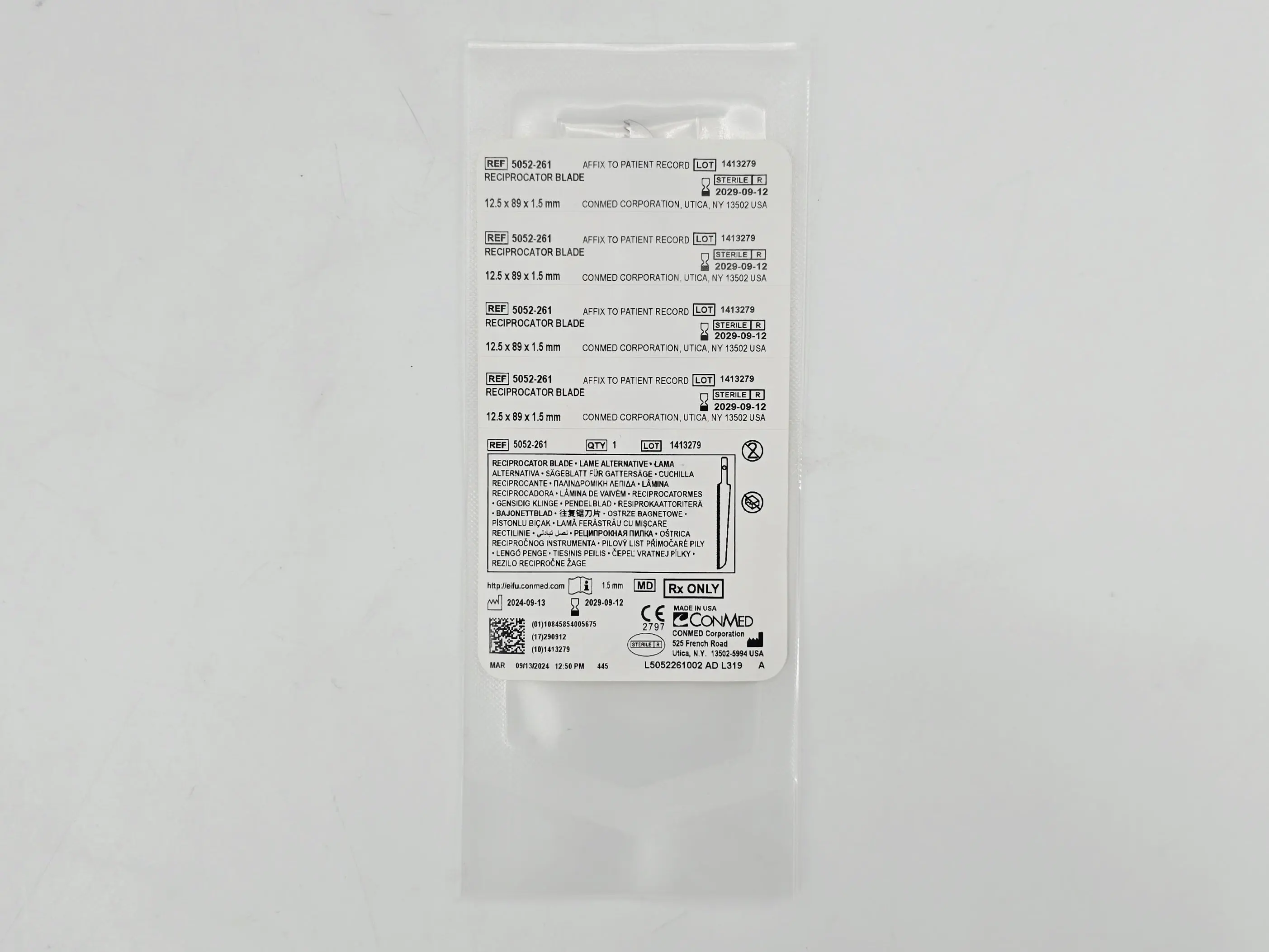 ConMed 5052-261 Reciprocator Blade 12.5mm x 89mm x 1.5mm 1/EA - Image 2