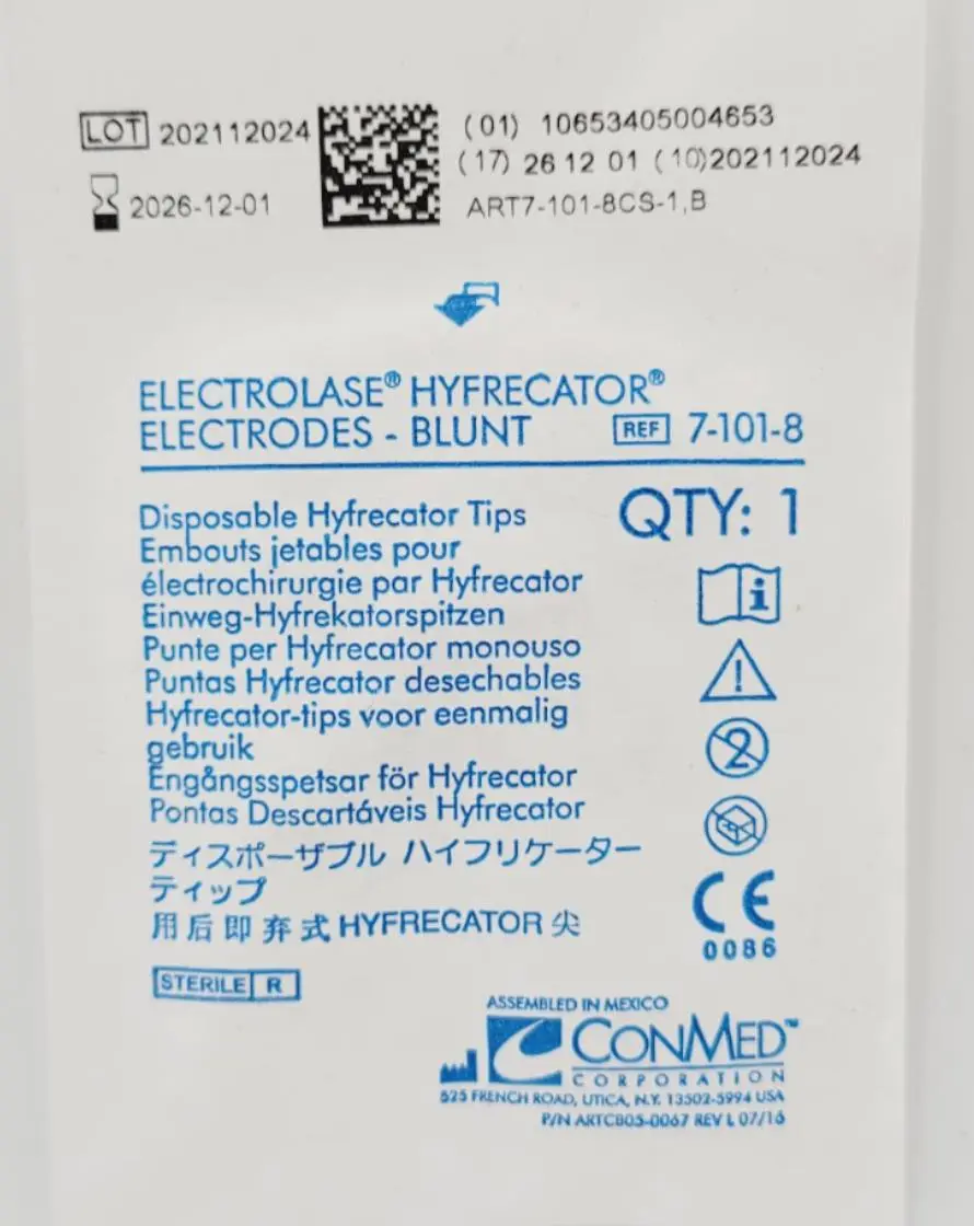 ConMed 7-101-8 BX Electrodes Blunt Disposable Hyfrecator Tips Box of 50