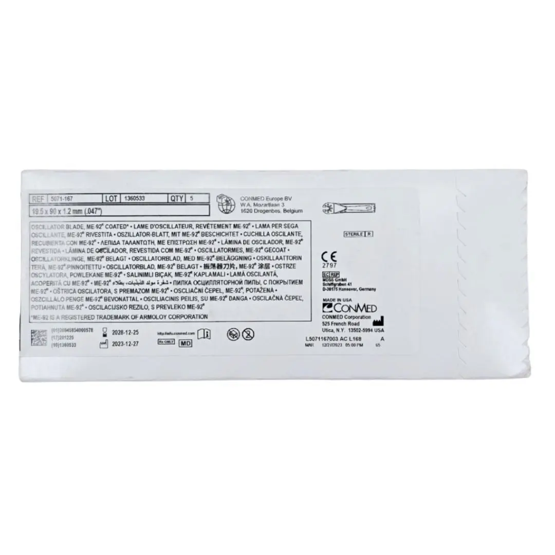 ConMed 5071-167 Large Bone Knee Blade Oscillator Blade ME-92 Coated 19.5mm x 90mm x 1.2mm (.047inch) 5/BX
