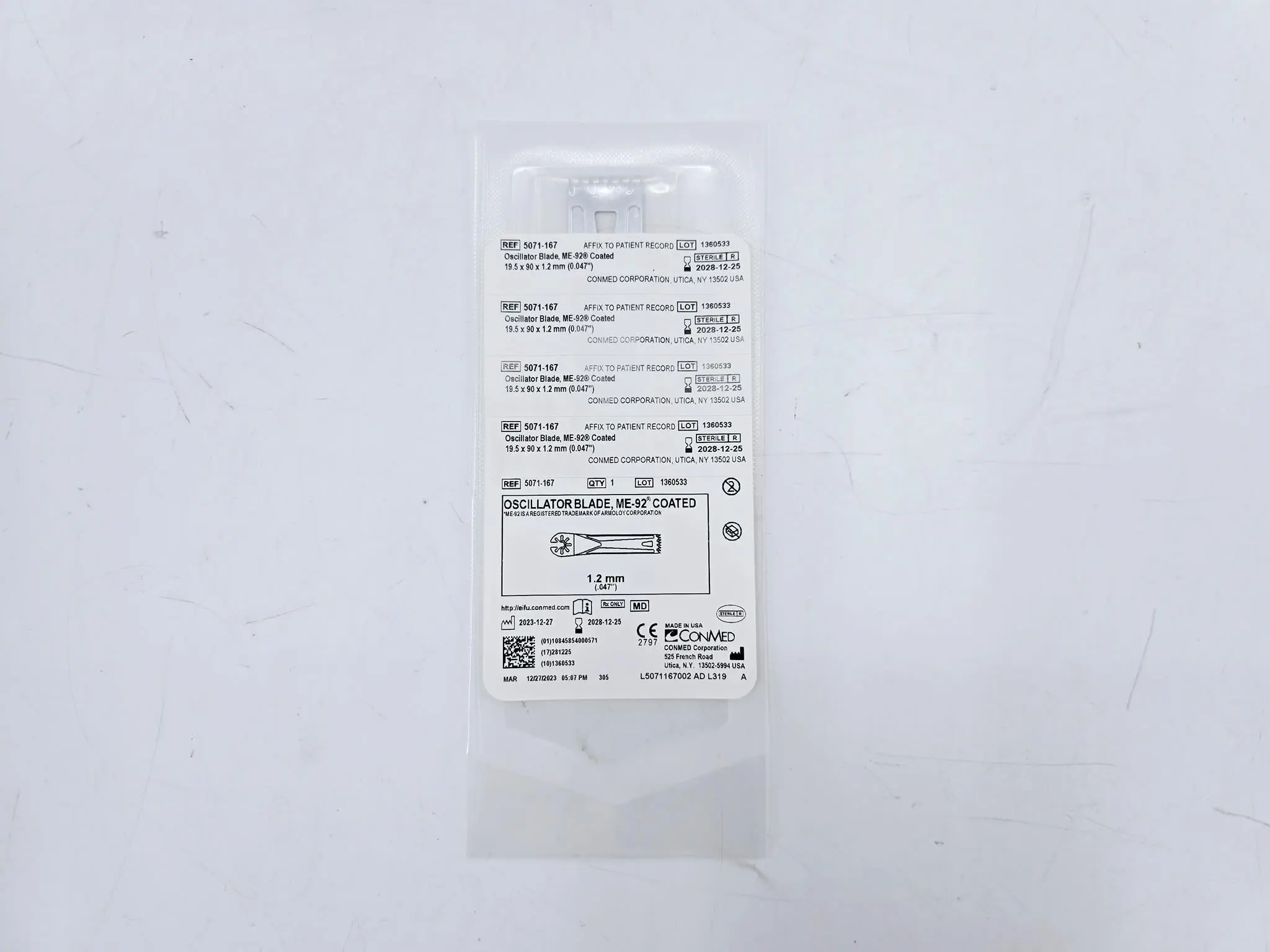 ConMed 5071-167 Large Bone Knee Blade Oscillator Blade ME-92 Coated 19.5mm x 90mm x 1.2mm (.047inch) 5/BX - Image 3