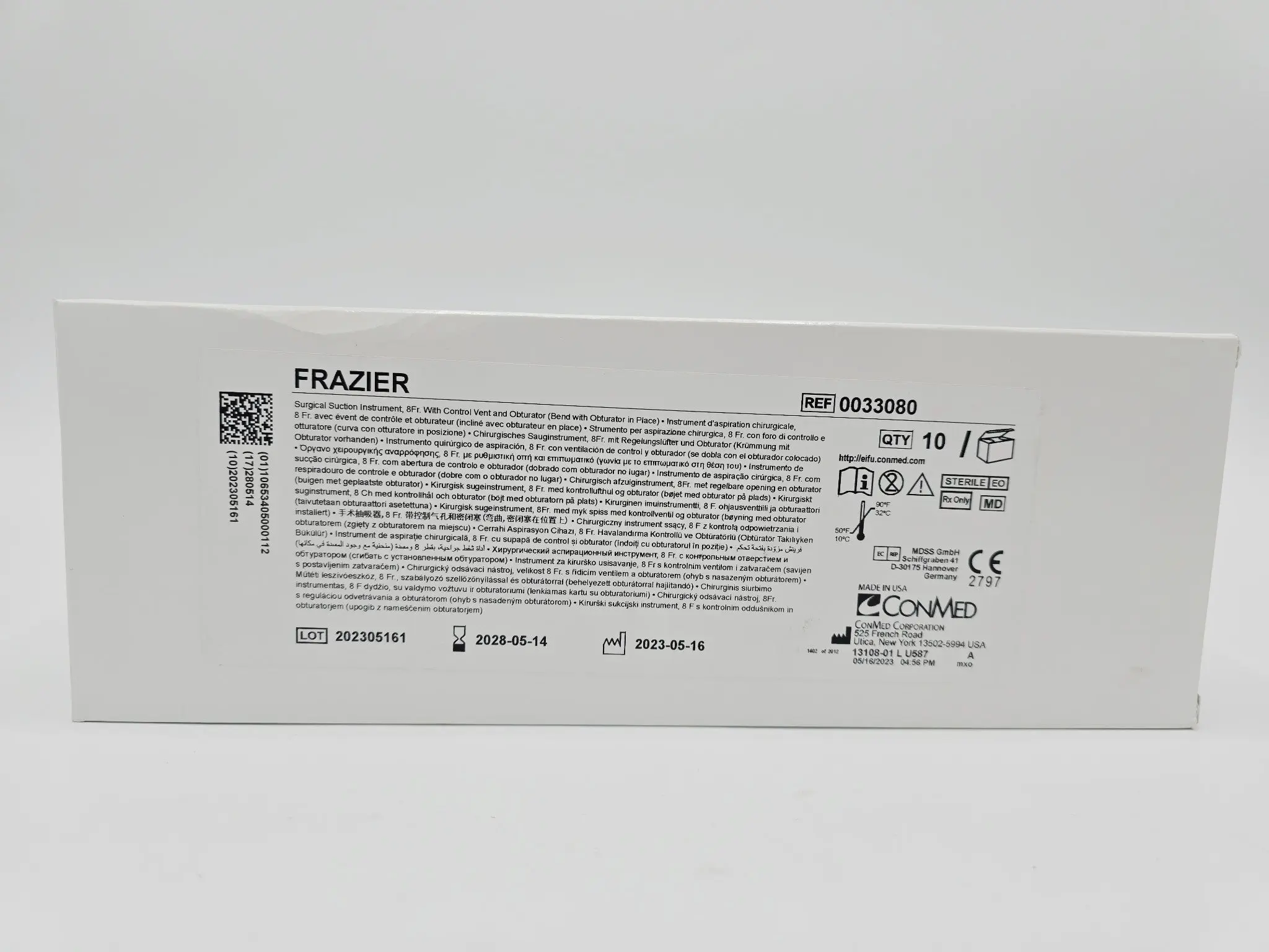 ConMed Frazier 0033080 Suction Instrument 8 Fr w/ Control Vent & Obturator BX/10 - Image 2