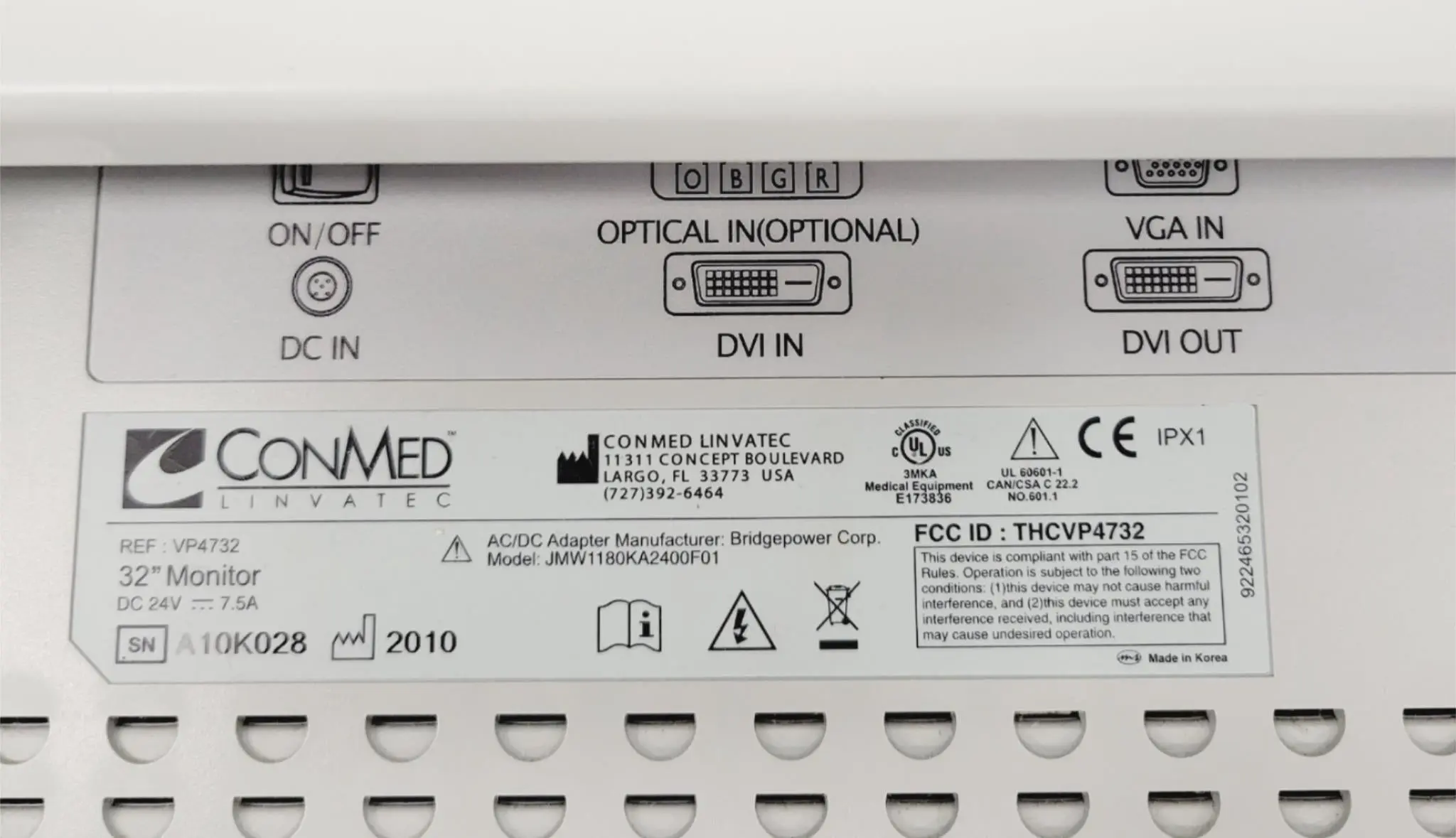 ConMed Linvatec VP4732 32" 1080p LCD Monitor High Definition w/ Power Supply - Image 7