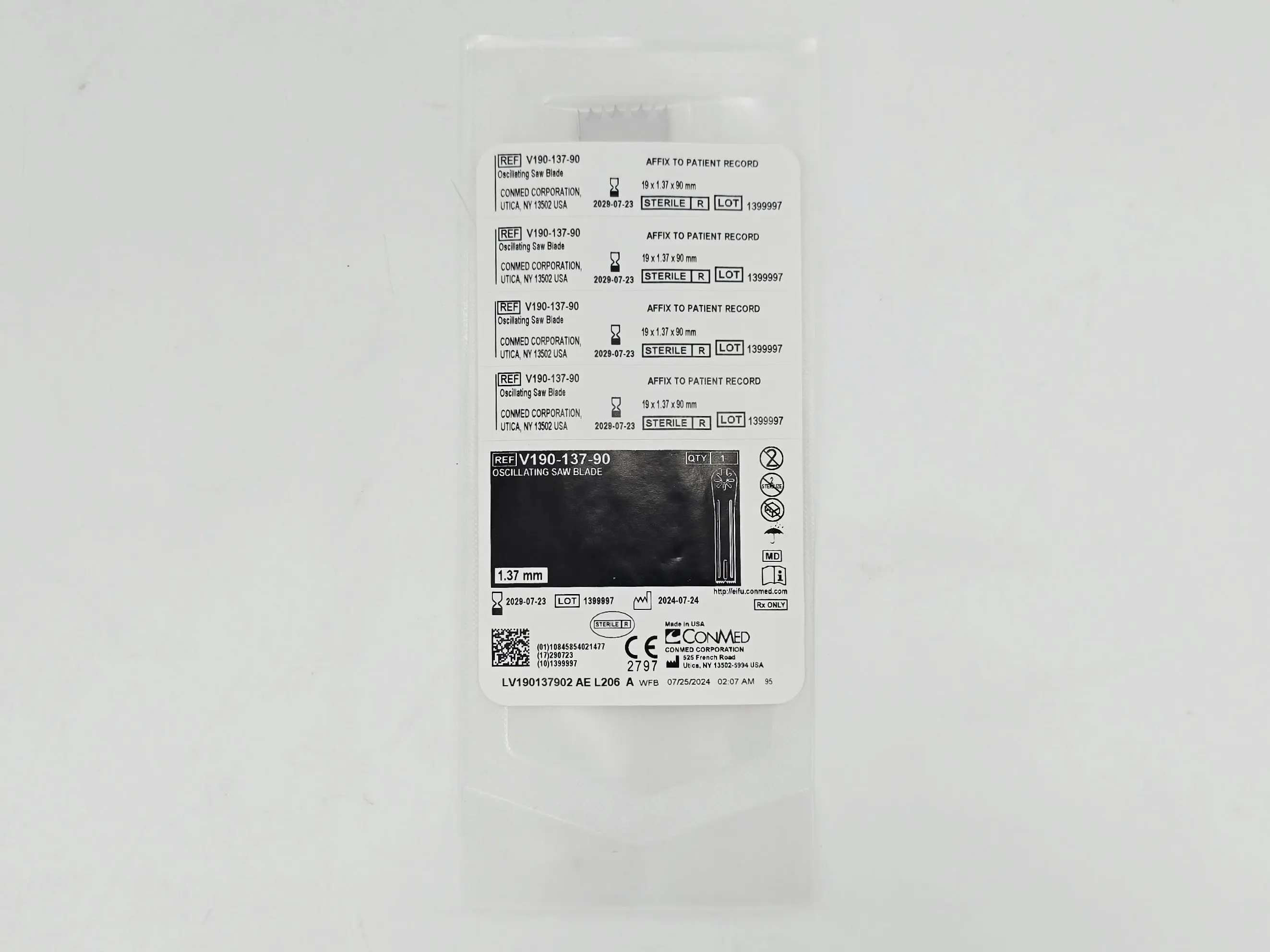 ConMed V190-137-90 Oscillating Saw Blade 19mm x 1.37mm x 90mm 1/EA - Image 2