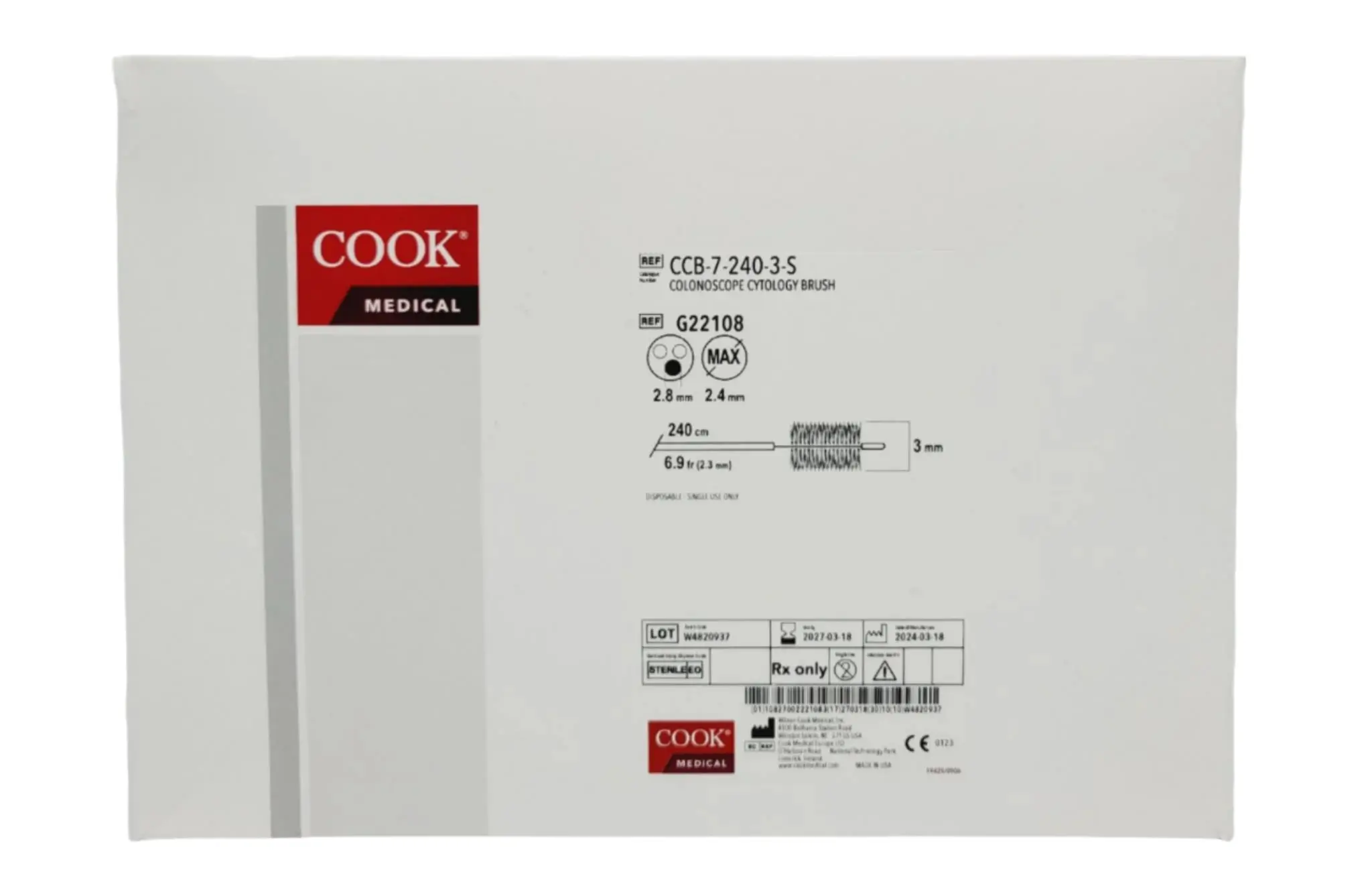 Cook Medical CCB-7-240-3-S Colonoscope Cytology Brush
