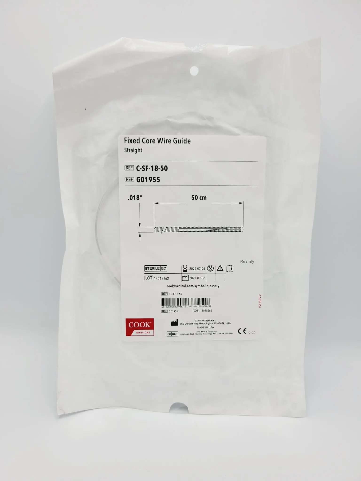 Cook Medical G01955 Fixed Core Wire Guide Straight 50cm Length - Image 2