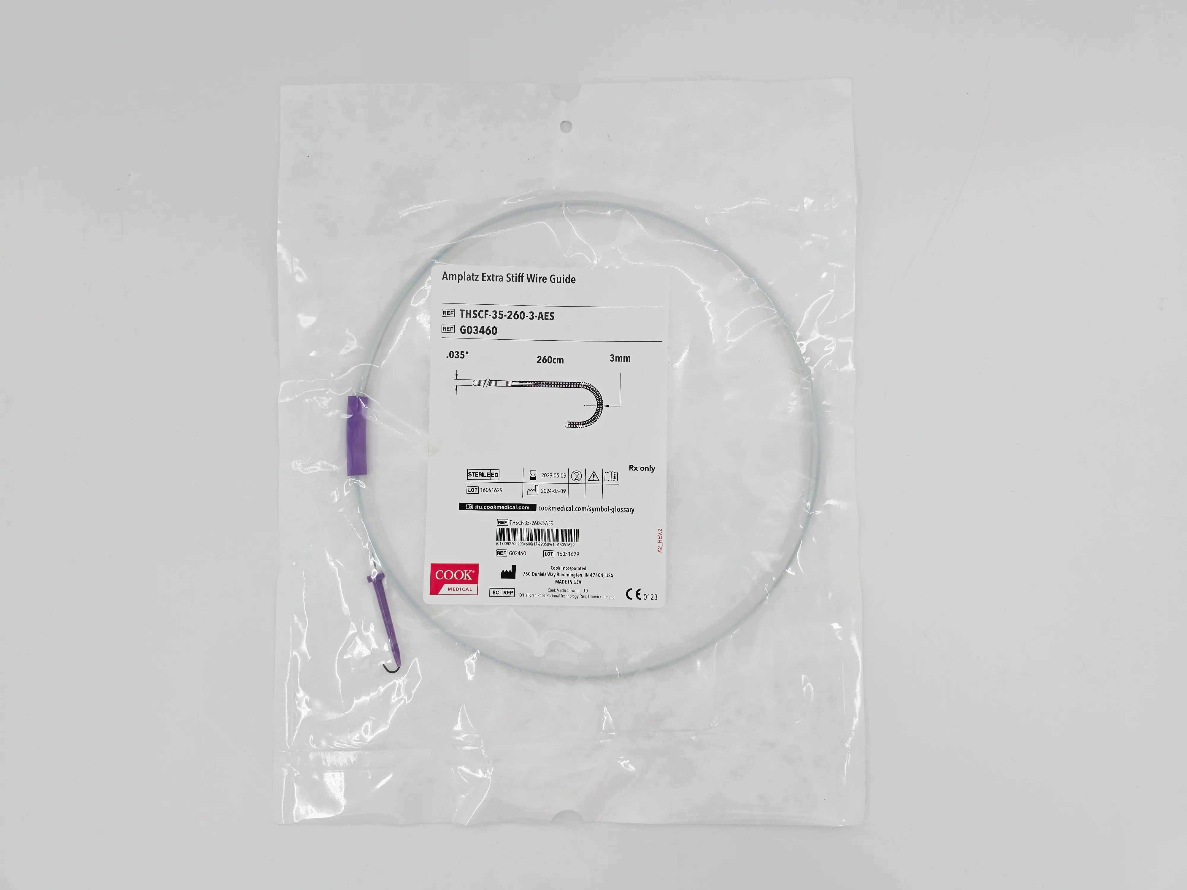 Cook Medical G03460 Amplatz Extra Stiff Wire Guide .035" x 260cm - Image 2