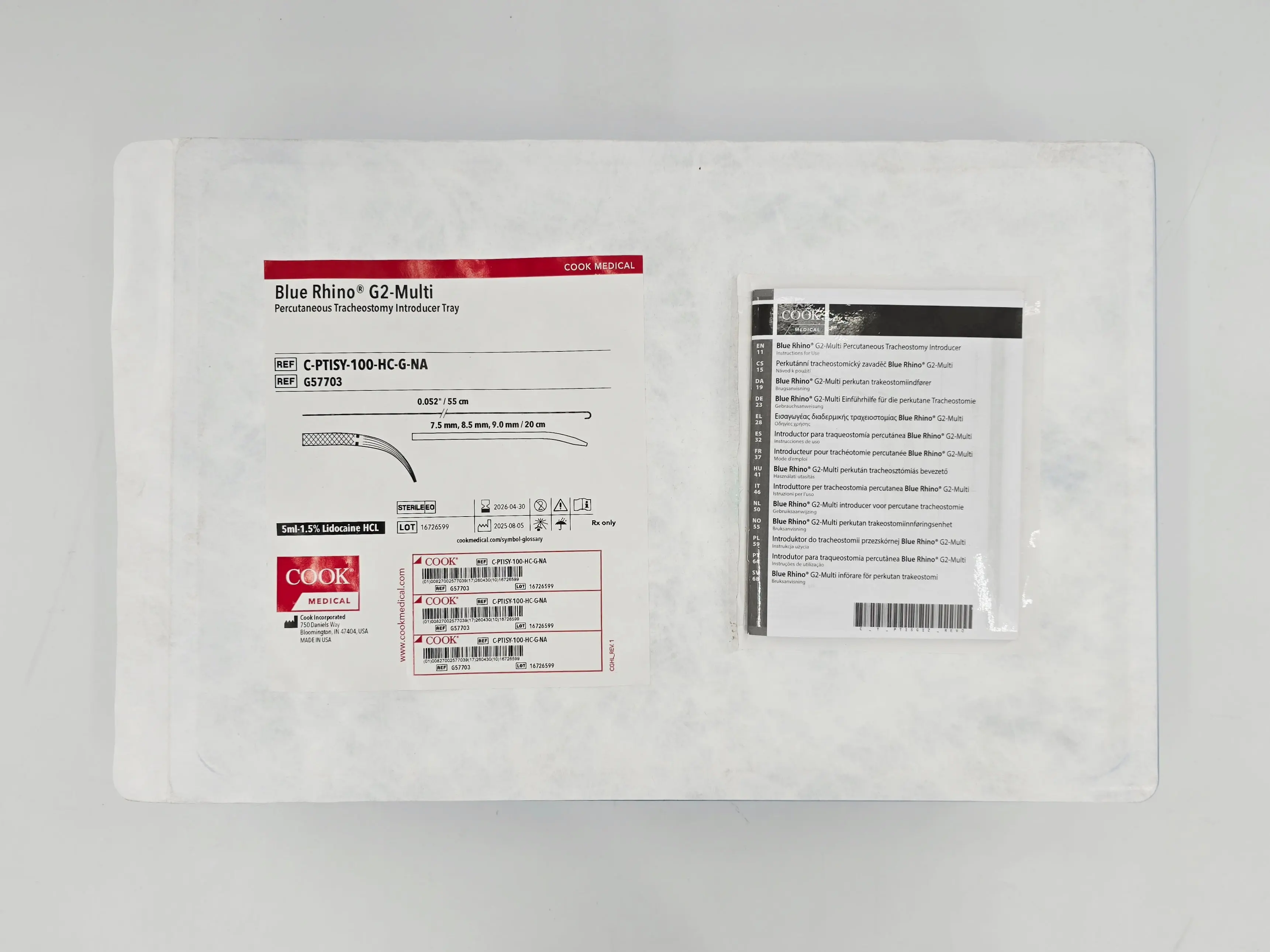 Cook Medical G57703 Blue Rhino G2-Multi Percutaneous Tracheostomy Introducer Tray 1/EA - Image 2