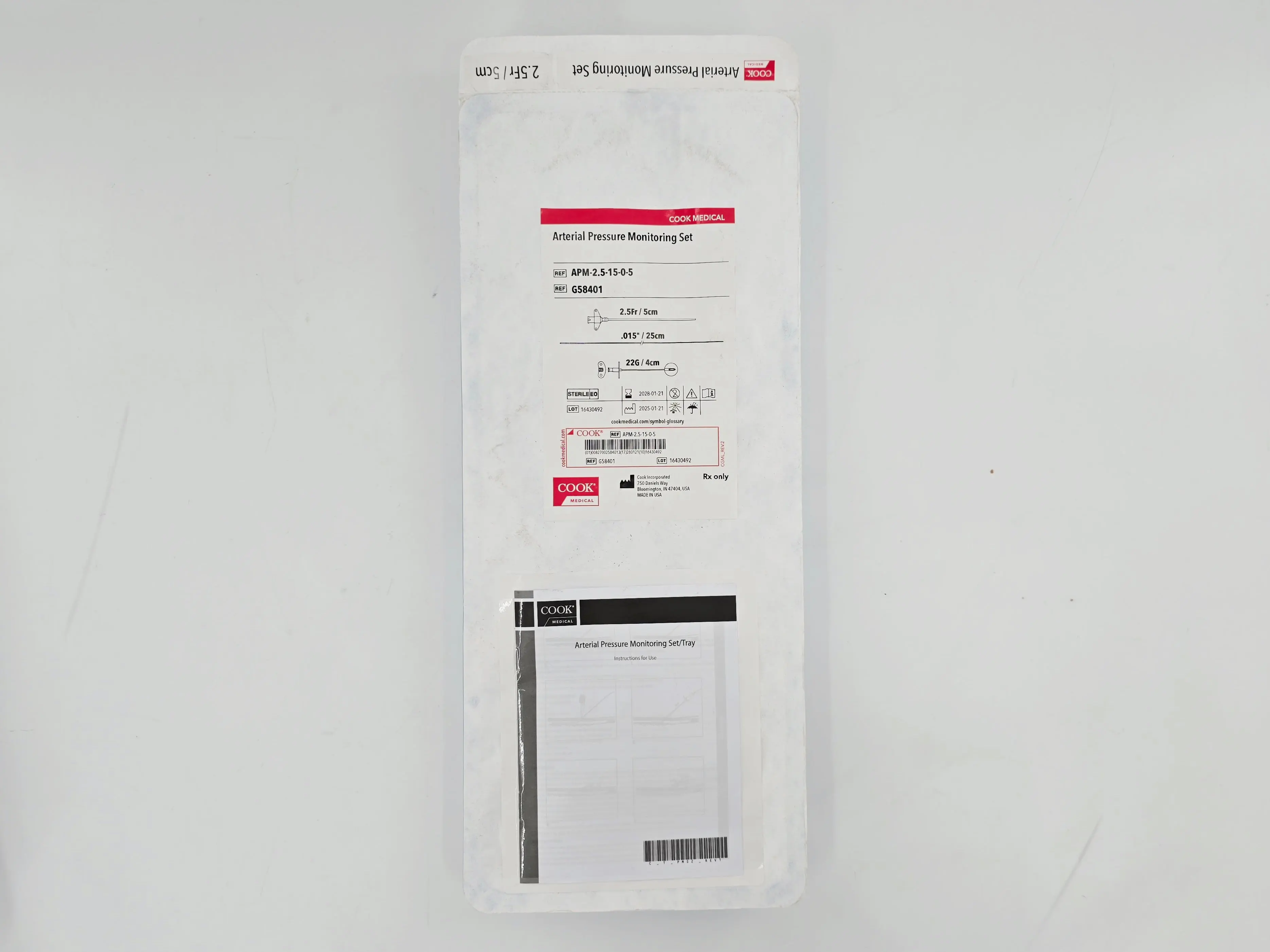 Cook Medical G58401 Arterial Pressure Monitoring Set 2.5F x 5cm, 22G, 0.015" 1/EA - Image 2