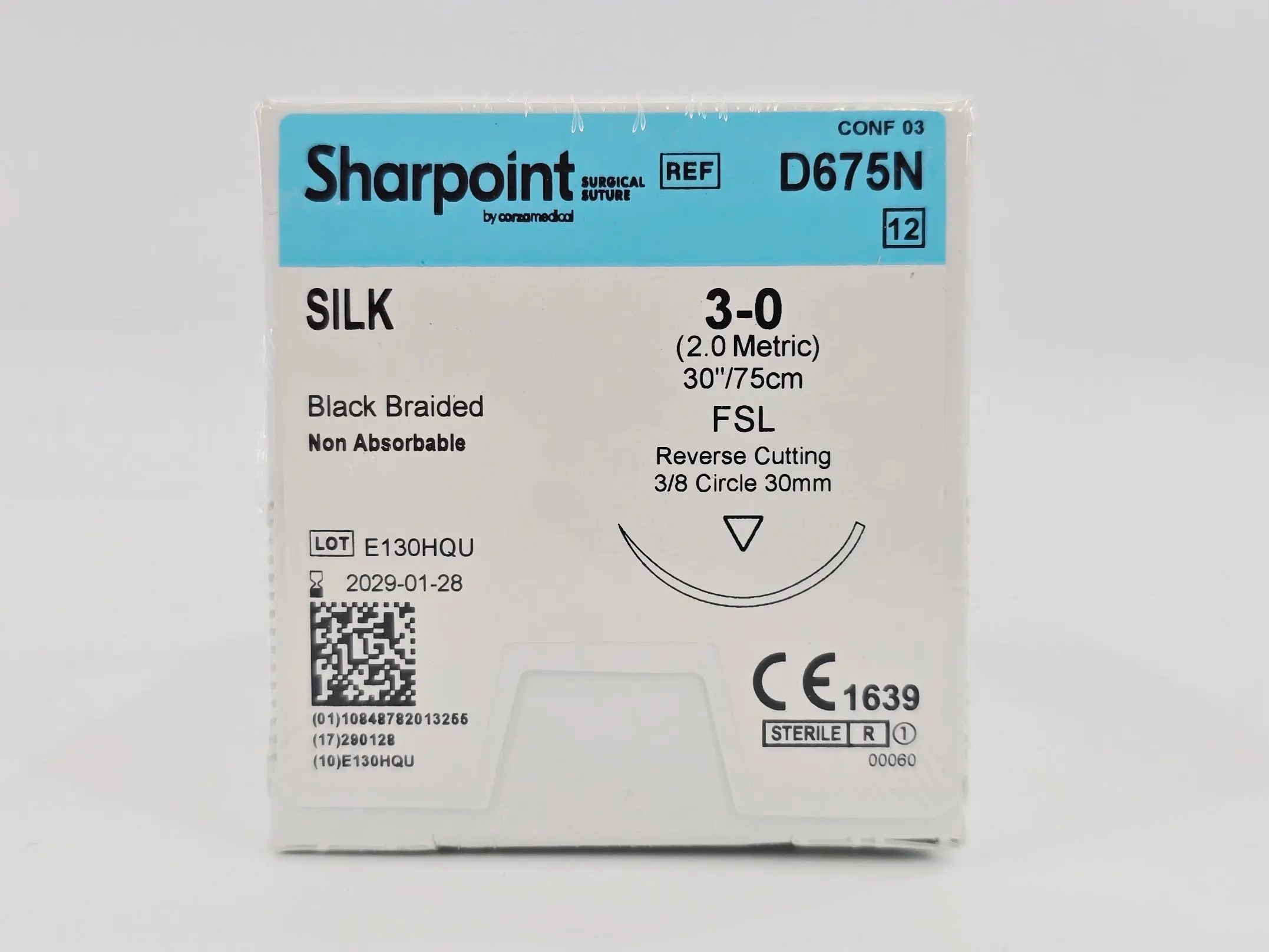 Corza Medical D675N Sharpoint SILK 3-0 Black 1X30" FSL 30mm Reverse Cutting BX/12 - Image 2